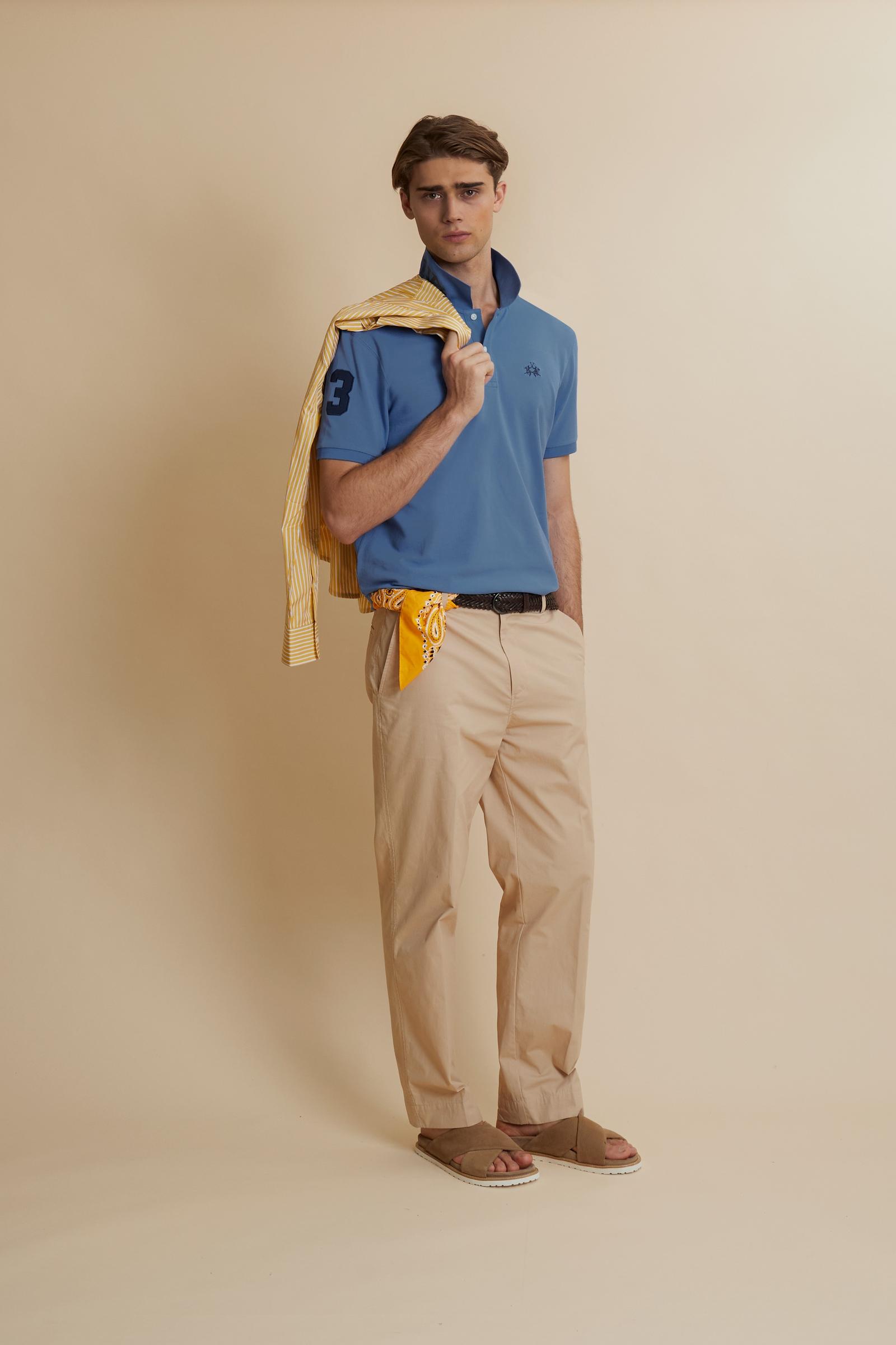 Men’s stretch piqué polo with sleeve number – Ray