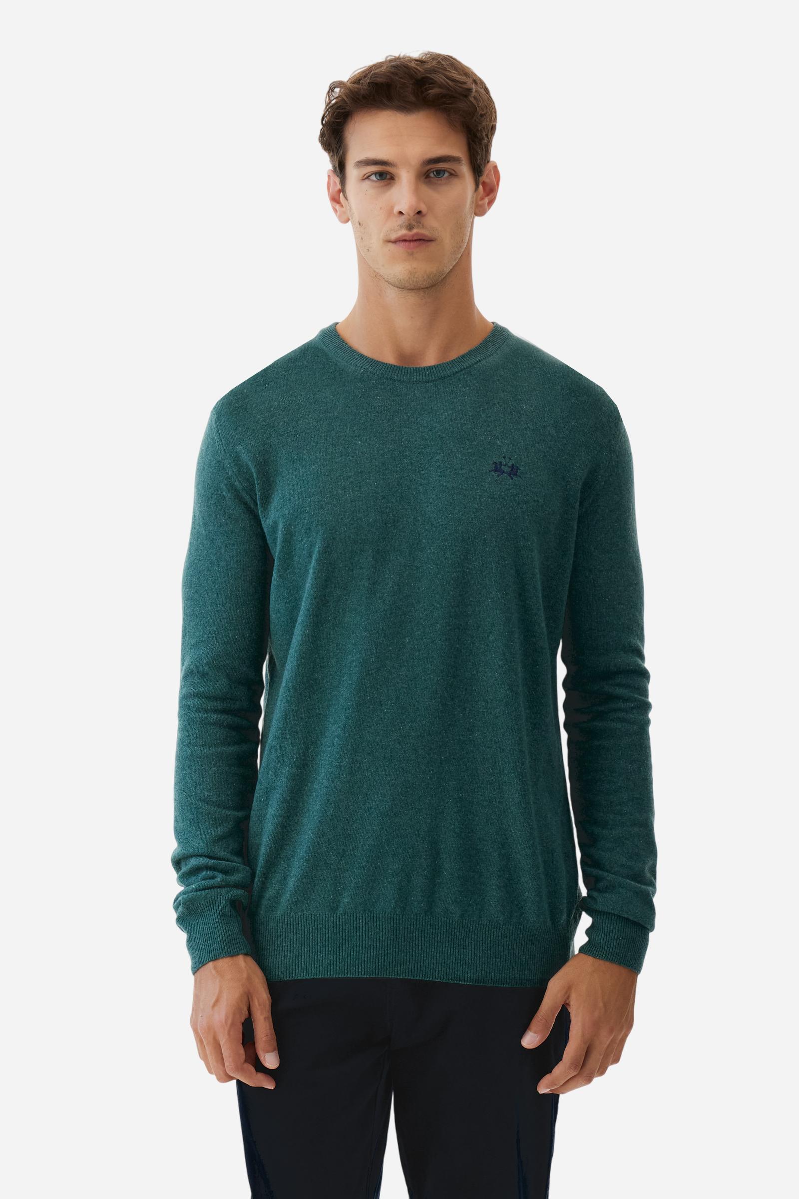 Men’s crew neck sweater in wool blend - Blaze