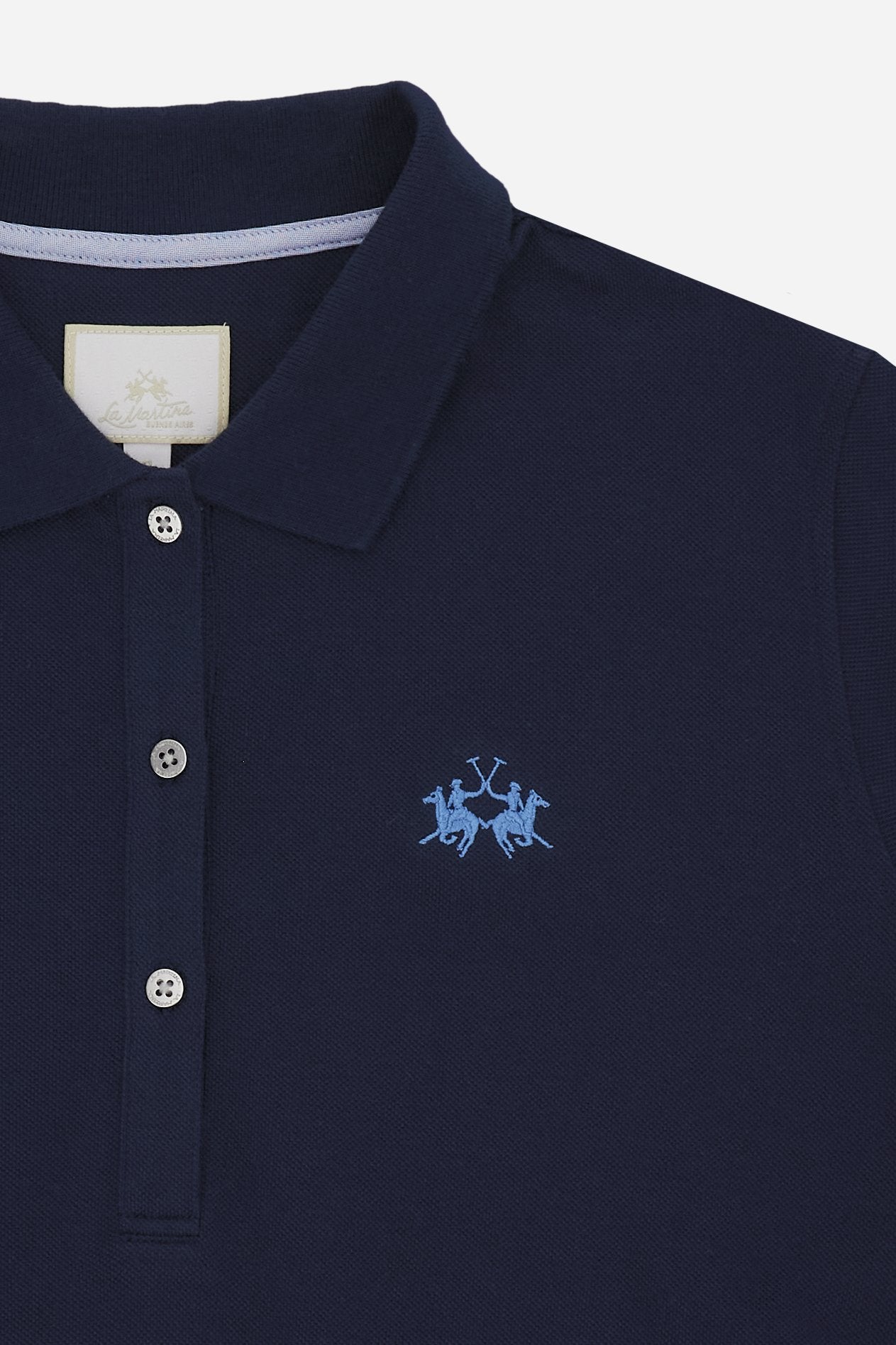 Women’s stretch piqué polo with under-collar lettering - Clarissa