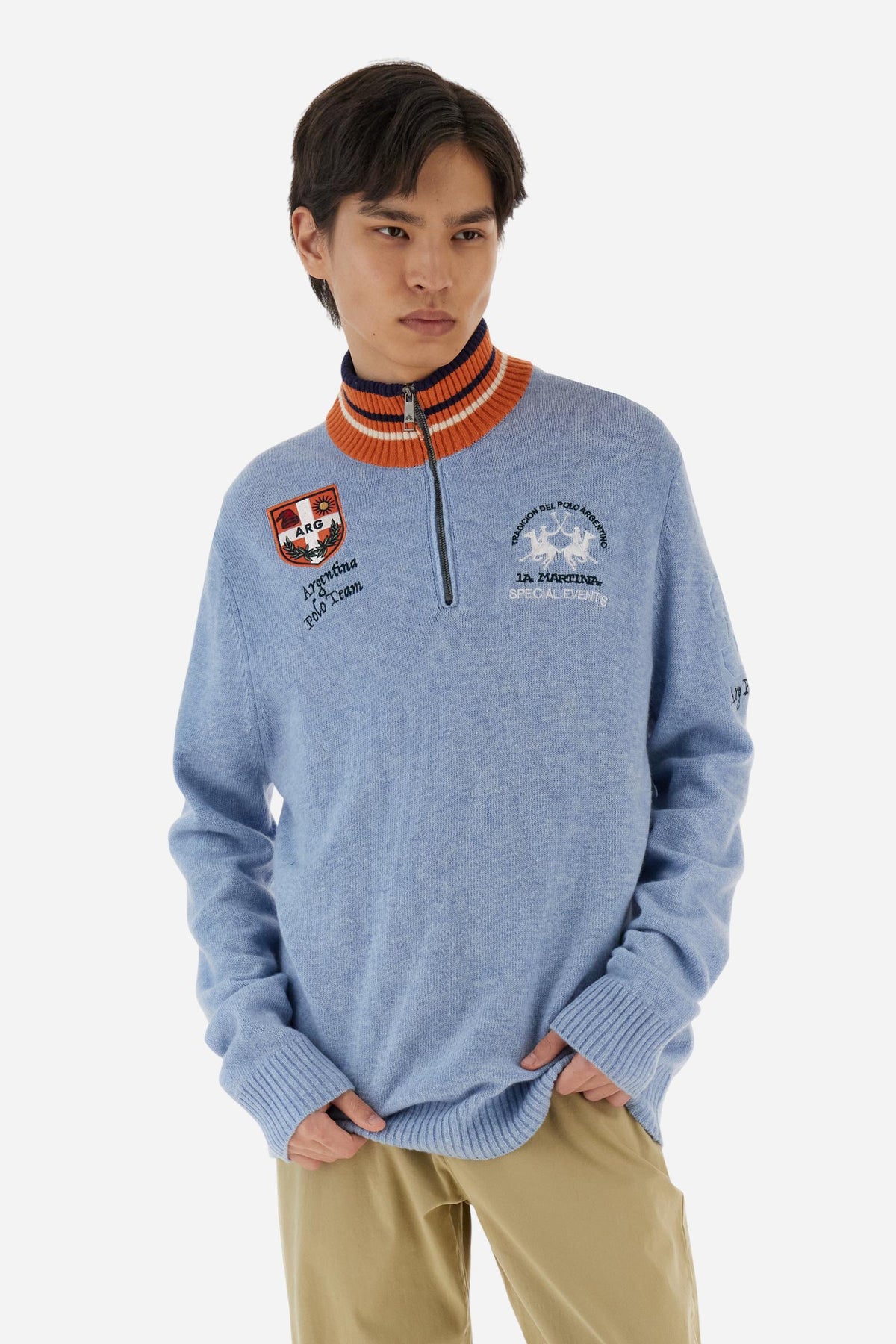 Maglione Uomo Mezza Zip Con Stampa Vichingo - In Poliestere, Streetwear, Traspirante