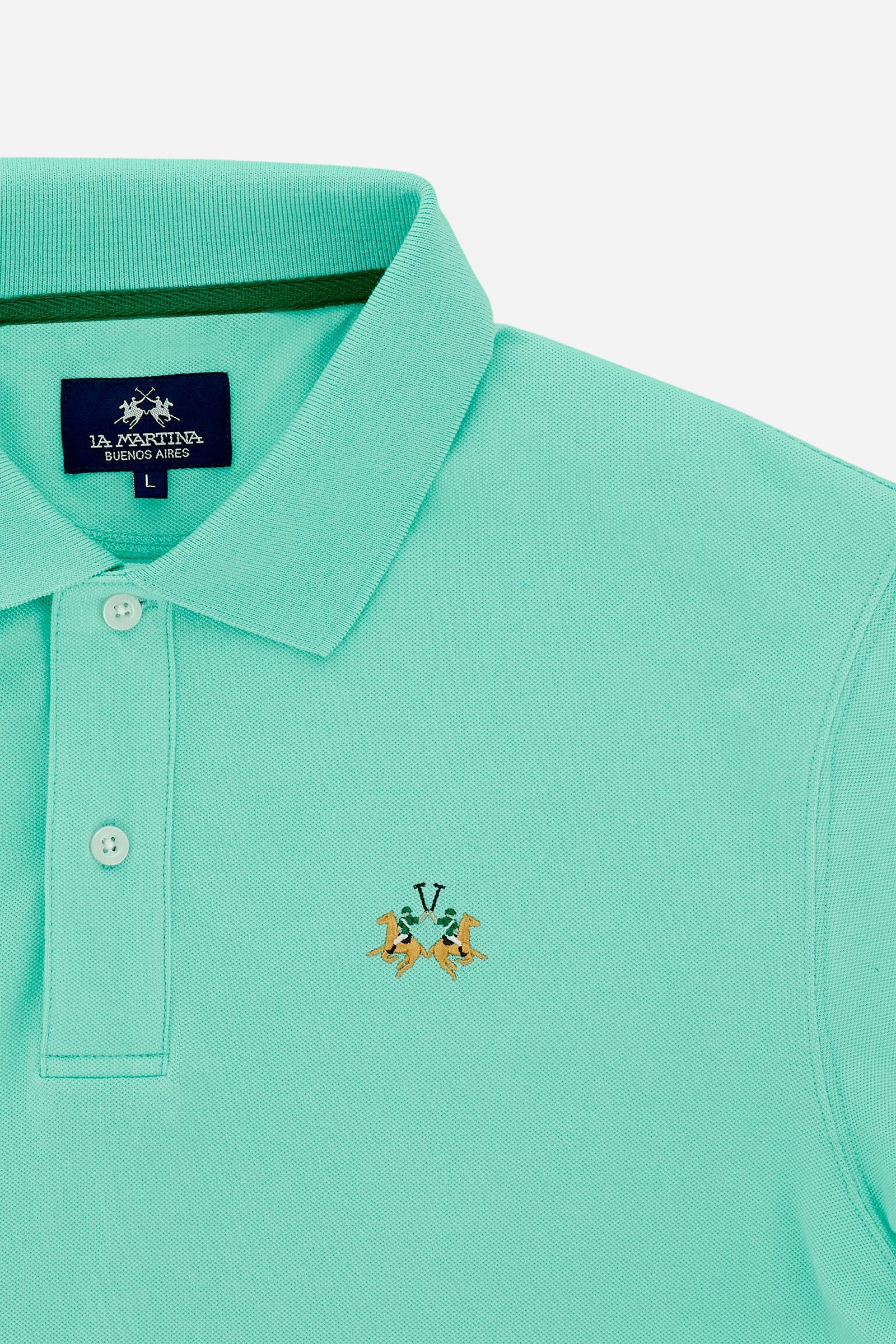 Men’s stretch piqué polo with tricolor logo - Eduardo