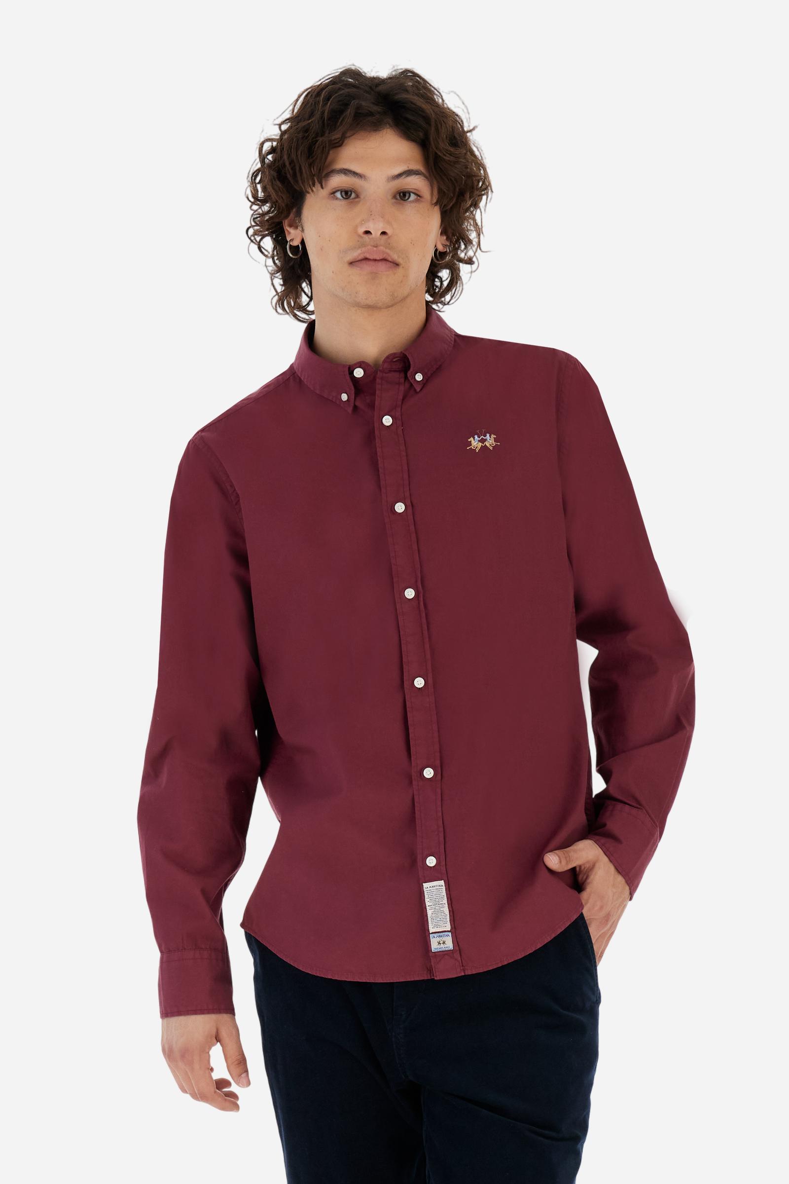Men's long-sleeved shirt in cotton poplin. Slim fit with button-down collar. - Port Royale
