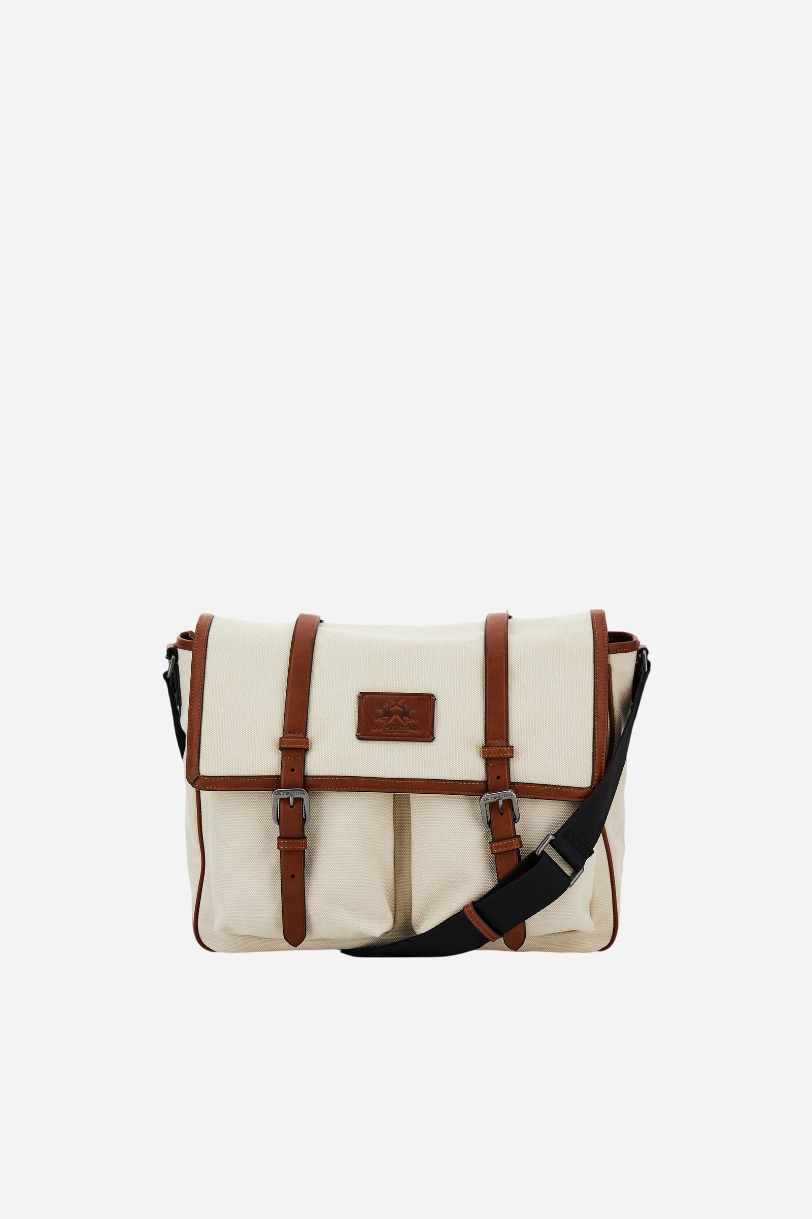 Borsa a tracolla con tasconi in canvas lavato e pelle - Messenger