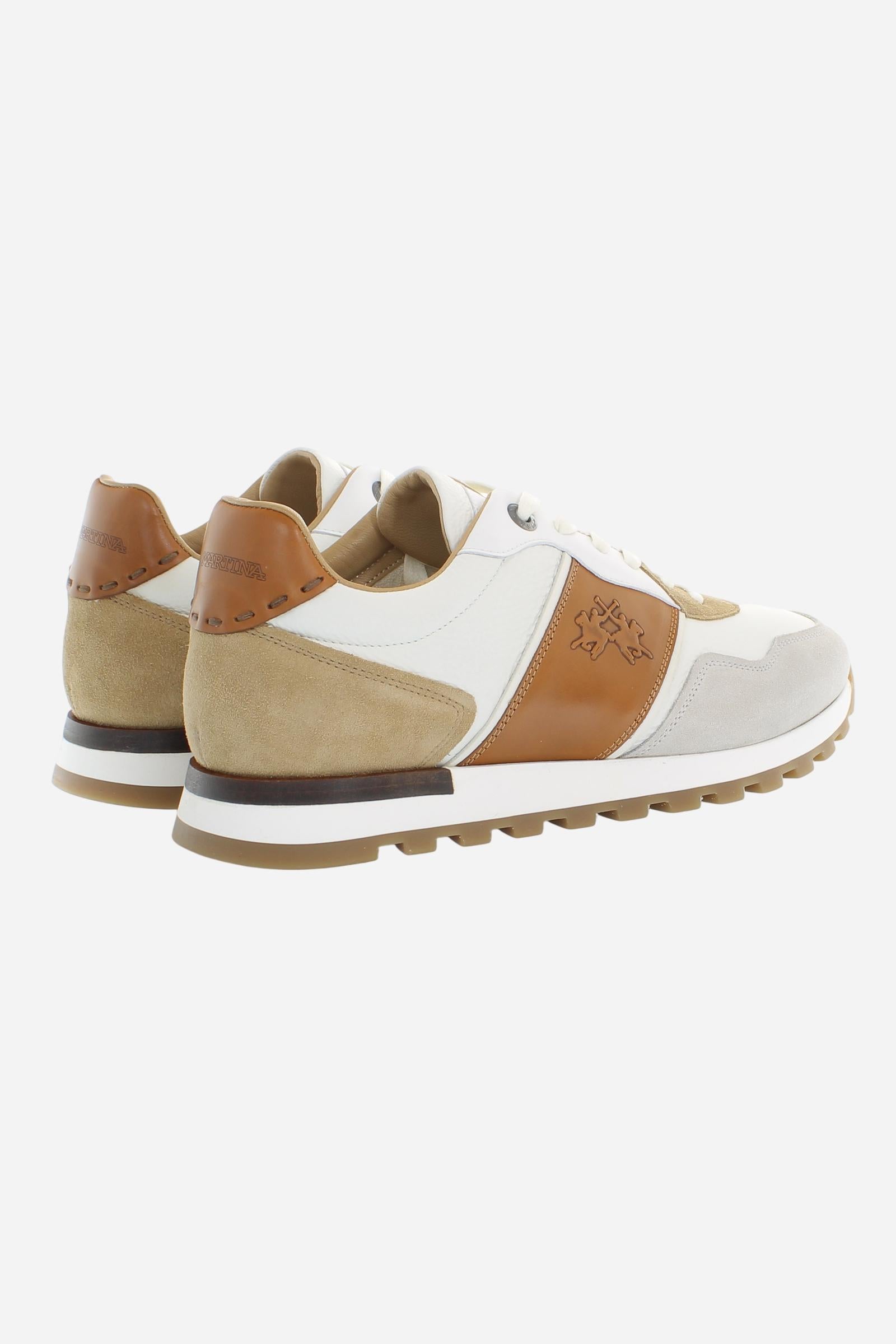 Sneakers Heritage Homme en Cuir Patiné à la Main avec Bande en Daim – Leathen