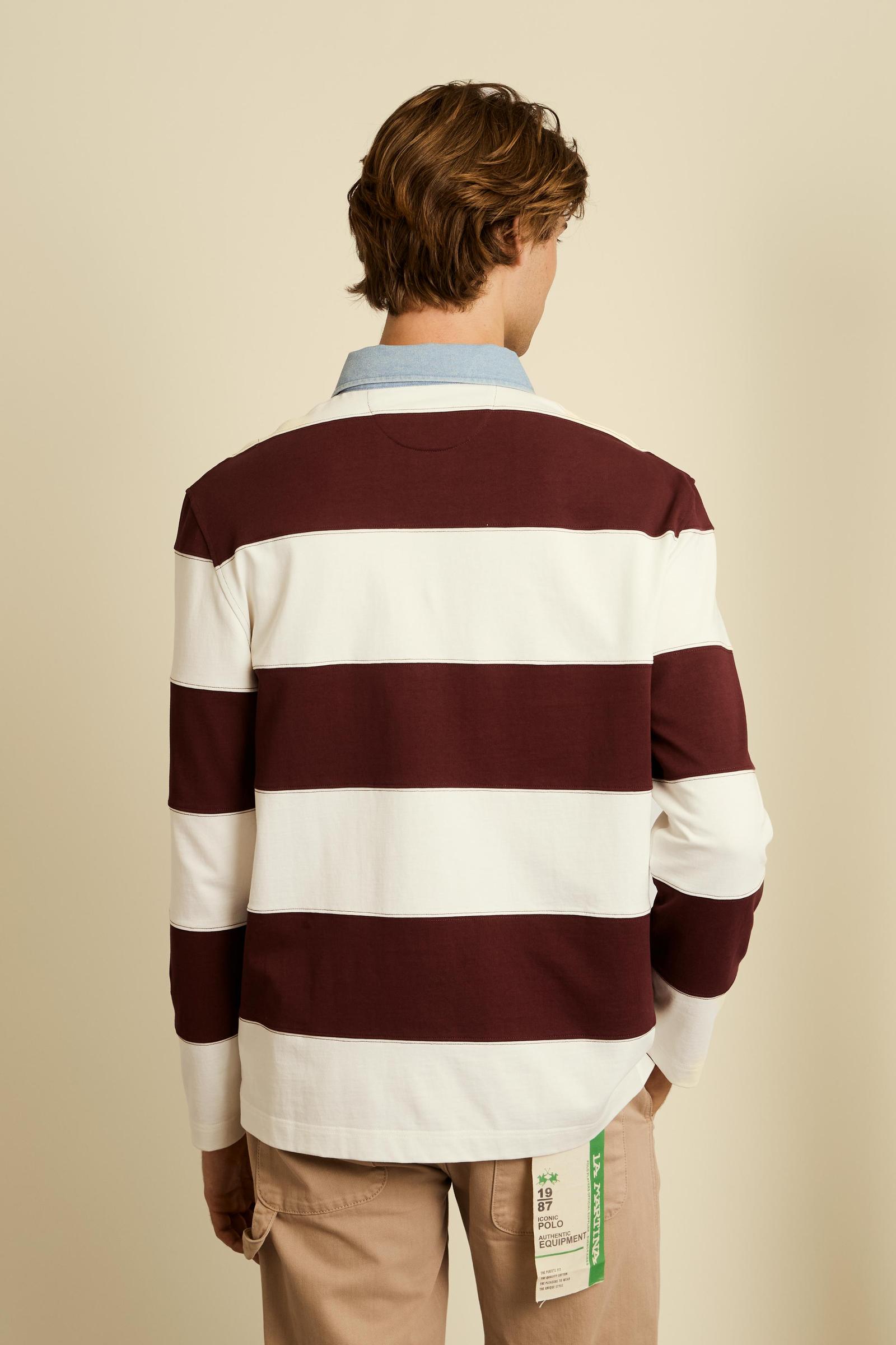Polo rugby hombre en jersey de algodón grueso con maxi raya - Caleb