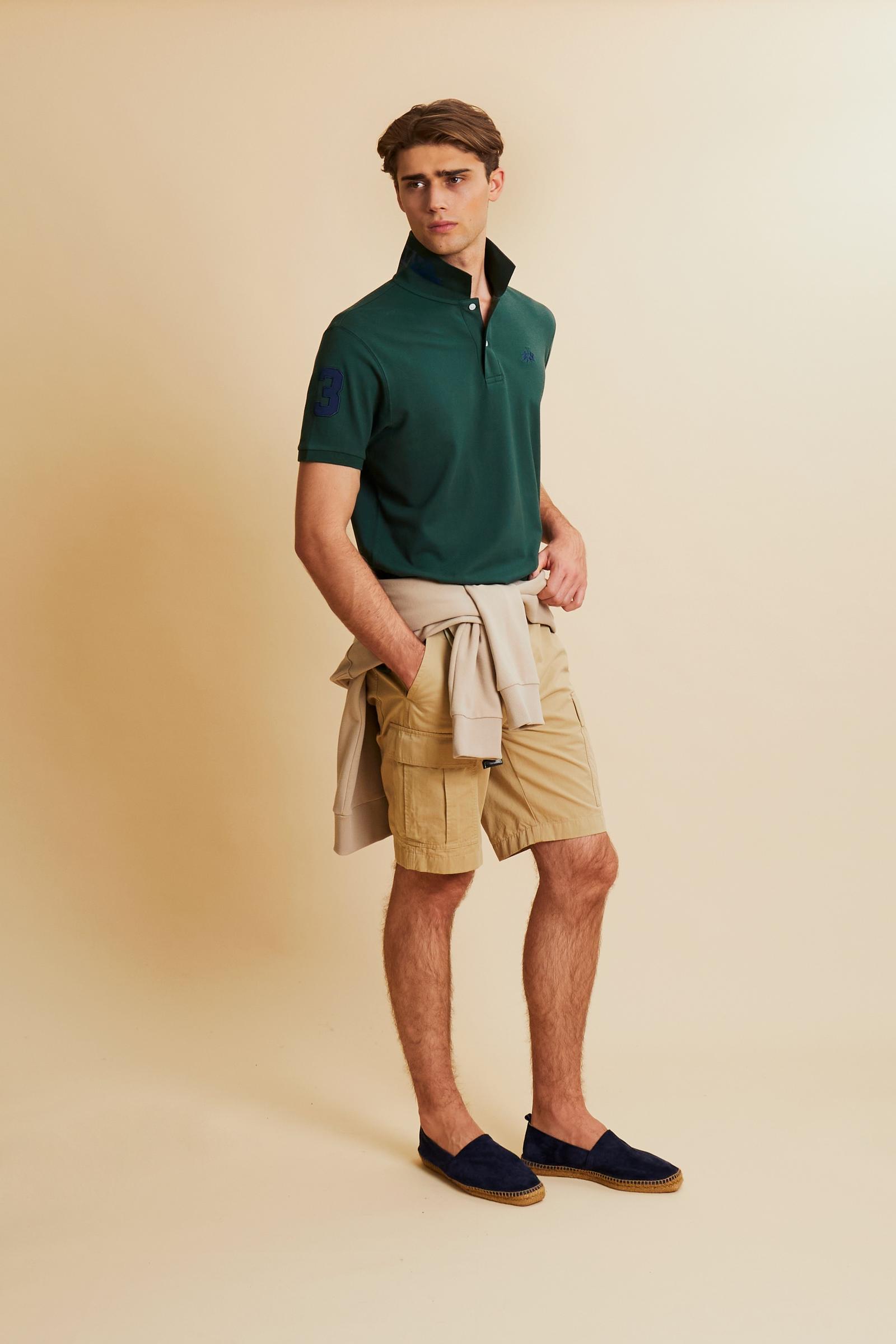 Men’s stretch piqué polo with sleeve number – Ray