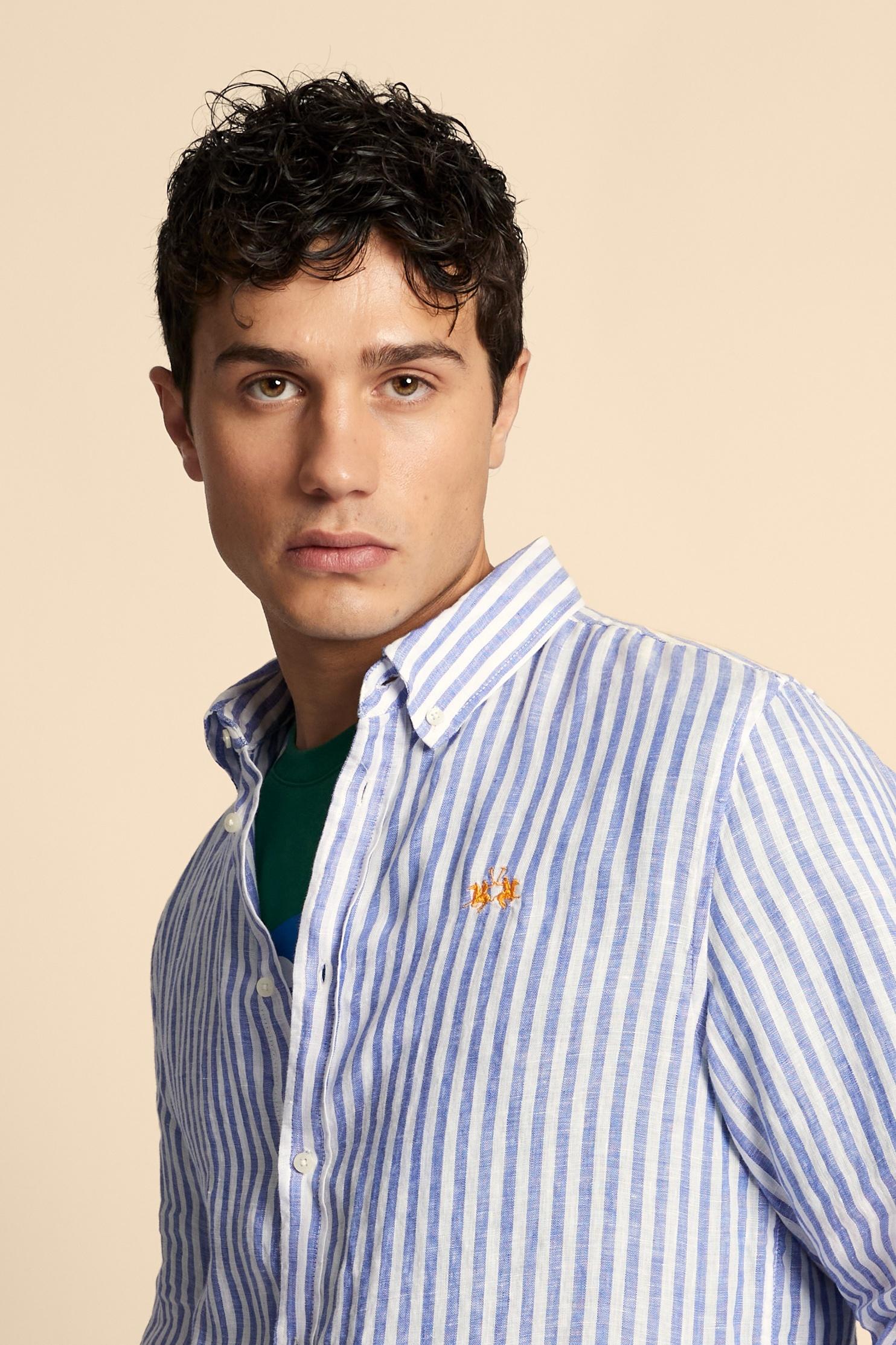 Men’s striped linen long-sleeve shirt - Rodolfo