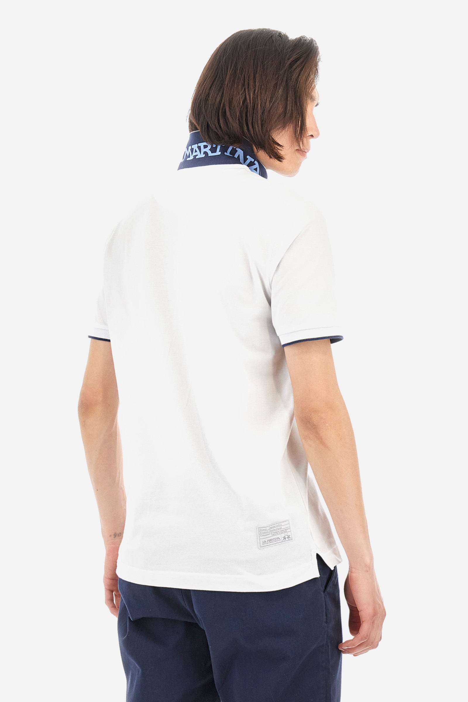 Men's short-sleeved, regular-fit polo shirt. A classic model with a contrasting La Martina logo-embellished chest and profiled sleeve trims. Perfect when worn with a pair of jeans from the collection. - Optic White