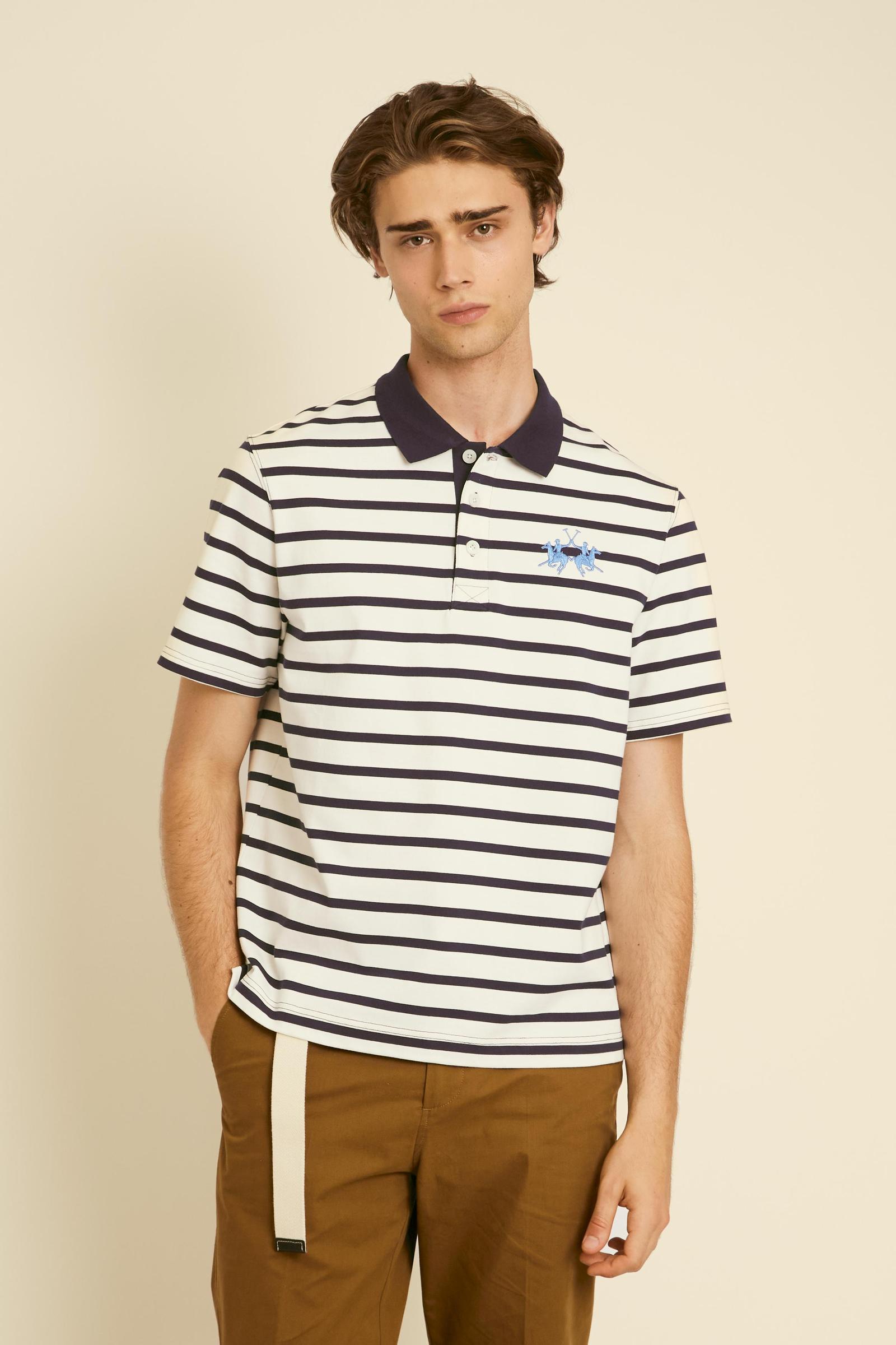 Men’s short-sleeved striped heavy jersey polo shirt - Claudius