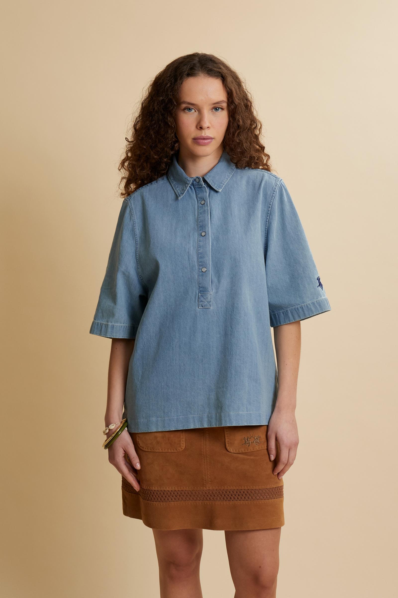 Women’s lightweight denim polo shirt short sleeve - Clarinda