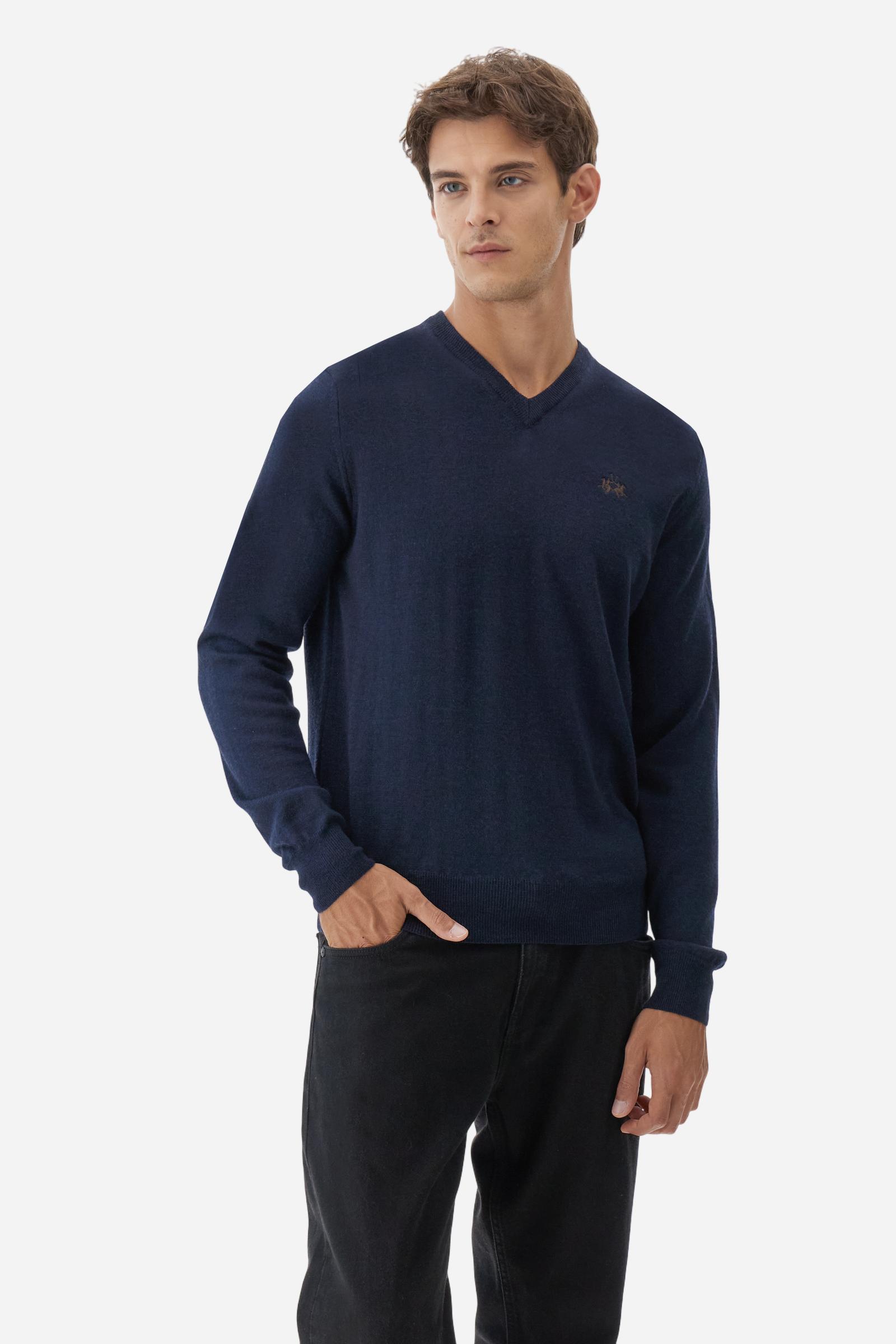 Suéter de hombre en lana merino con cuello en V - Barrie