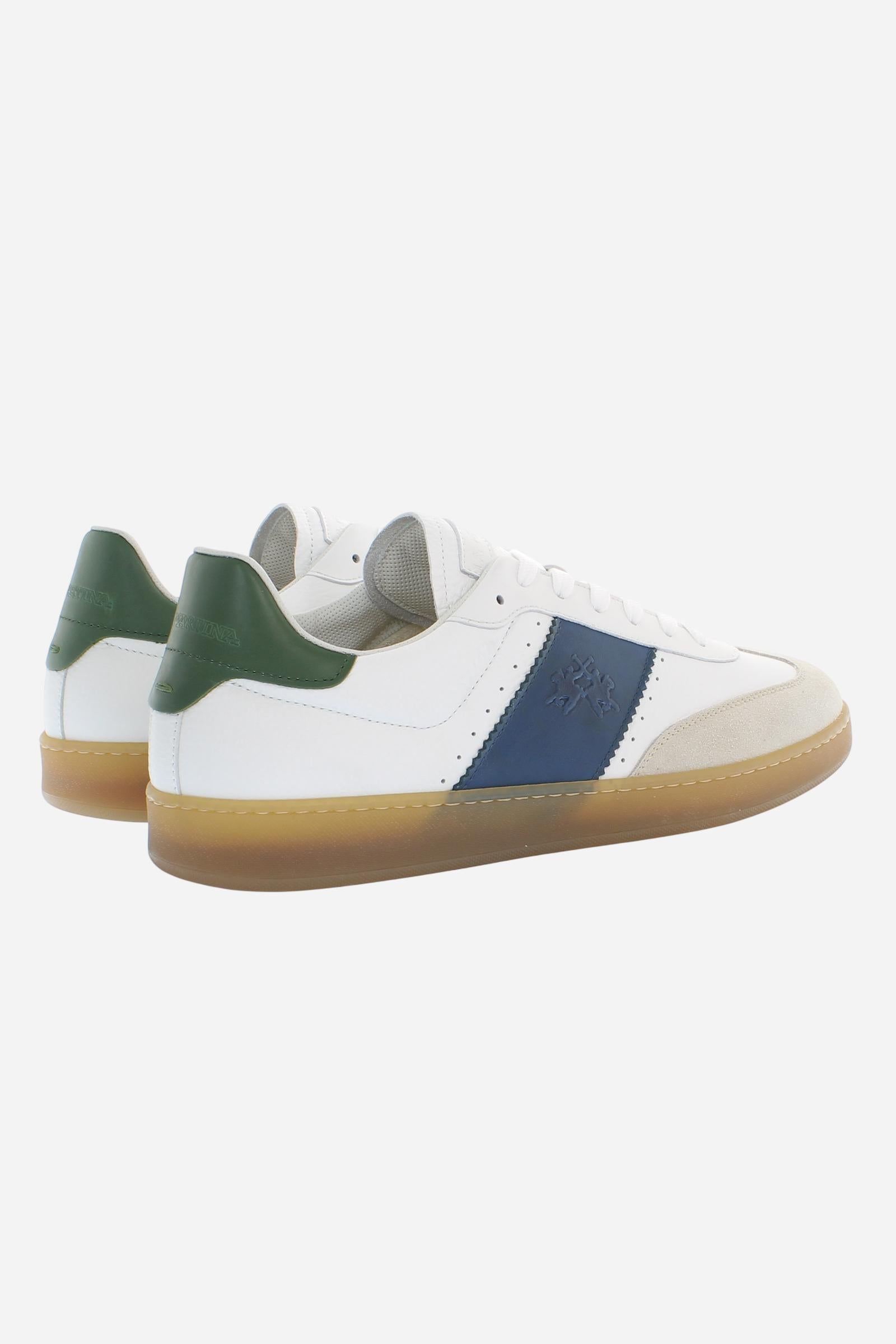 Men’s Retro Court Sneakers in Leather and Suede Split – Sage