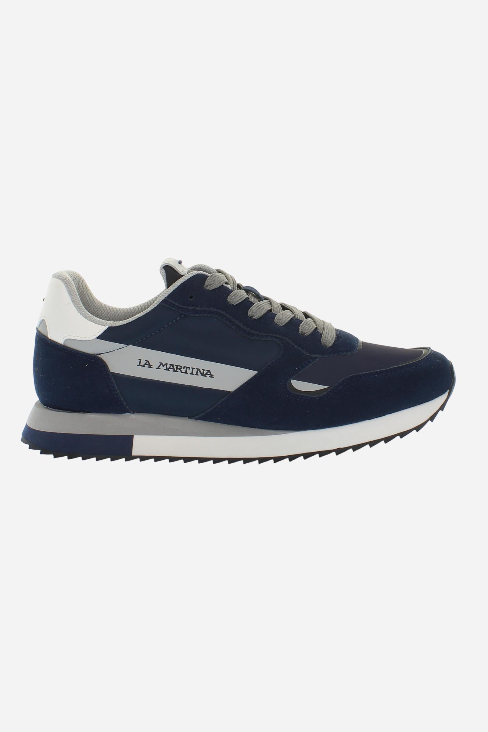 La Bombonera casual trainers with technical fabric, suede and rubber inserts. Urban design meets hand-stitched craftsmanship for a unique style. - BLUE/BLACK