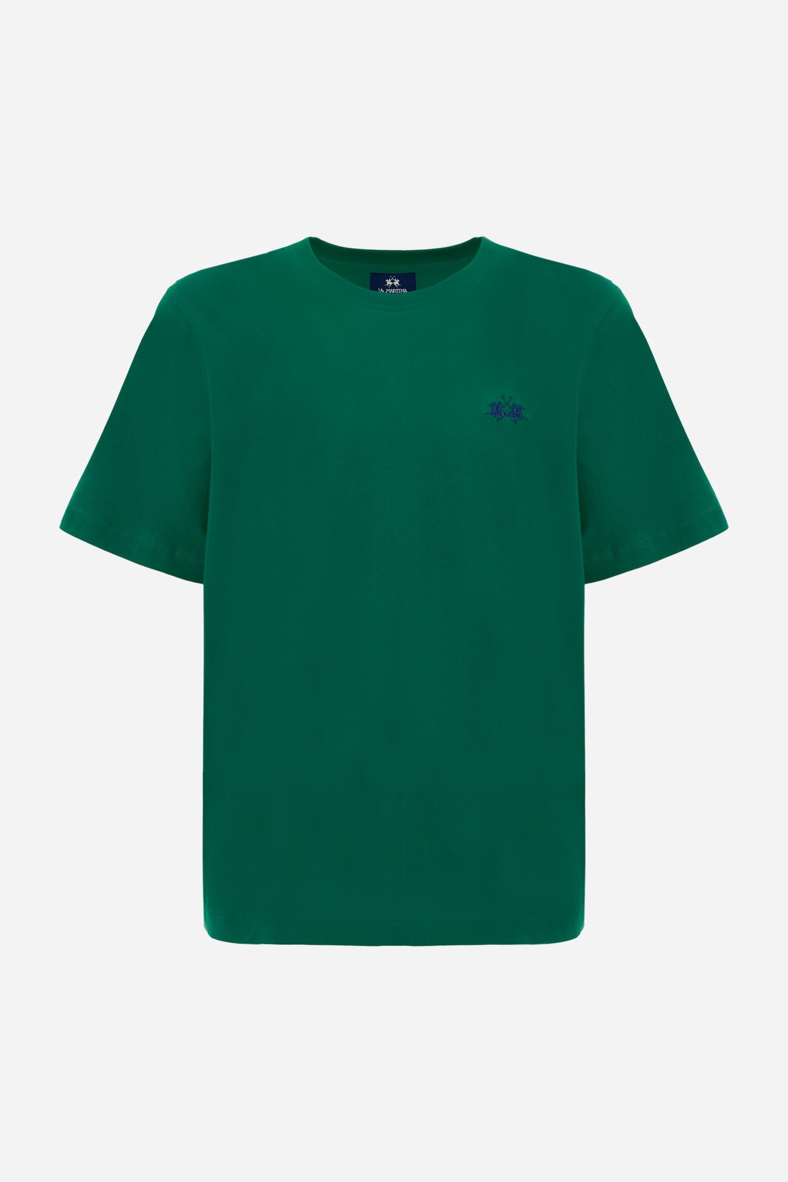 Men’s cotton jersey T-shirt with regular fit and ribbed crew neck. Small contrast embroidered logo. - Amazon