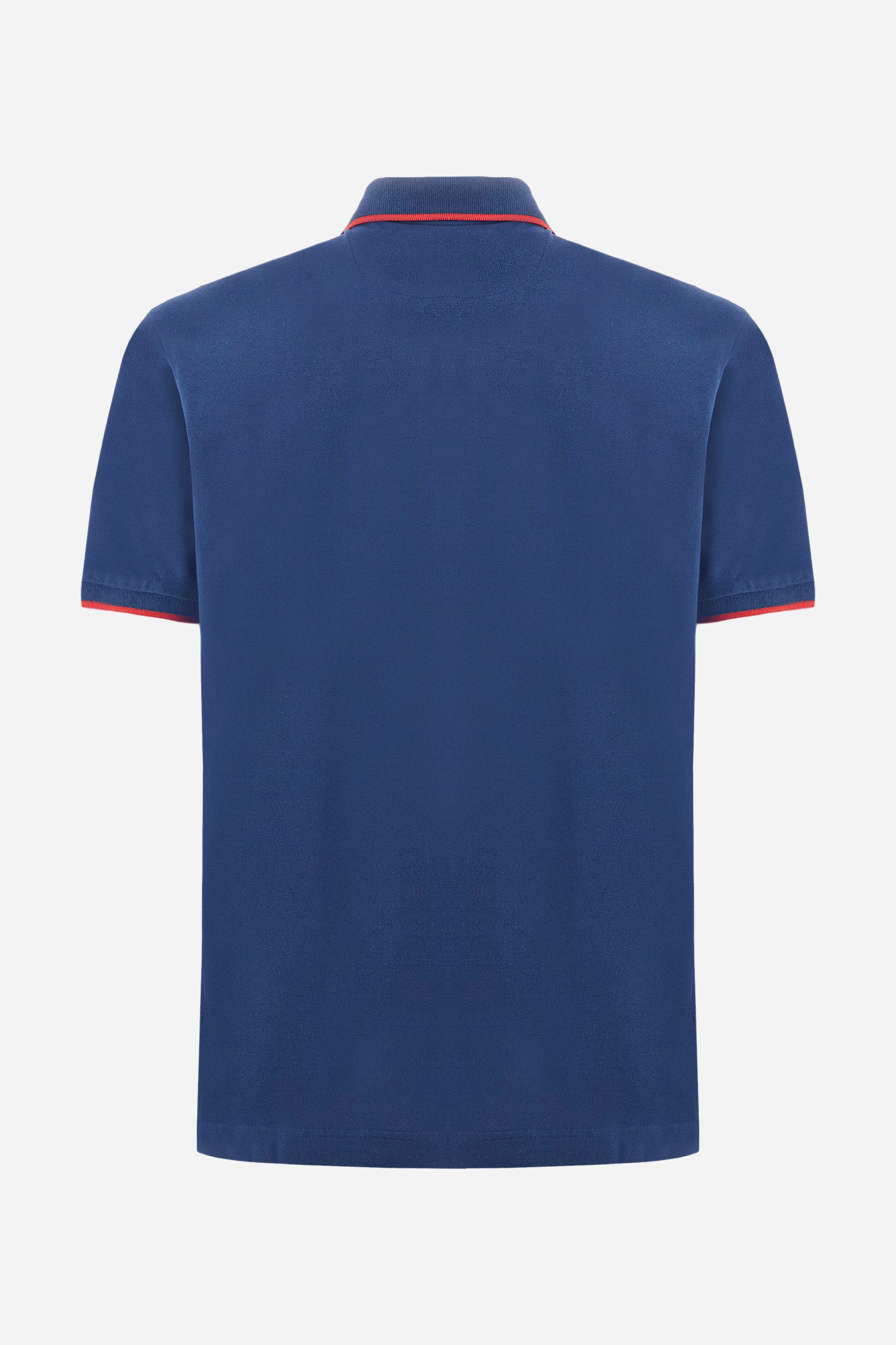 Men’s polo with short sleeves in stretch pique cotton. A classic La Martina, with a simple and linear style. The regular fit fits easily to any type of silhouette. A small La Martina logo is embroidered on the chest, in contrasting shades like the sleeve edge. The model is 187 cm tall and wears a size L. - Ensign Blue