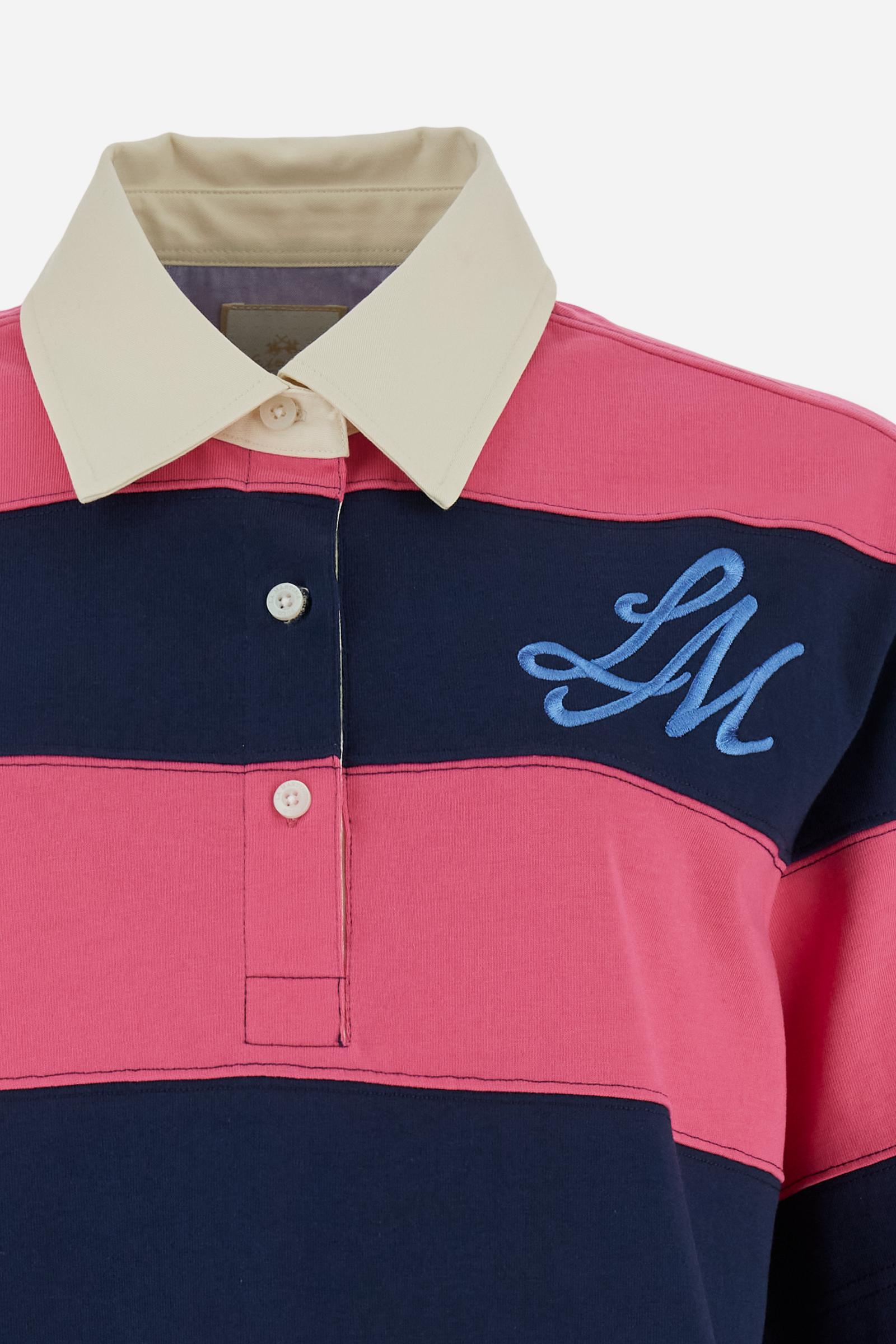 Polo rugby mujer en jersey de algodón grueso con maxi raya - Christina