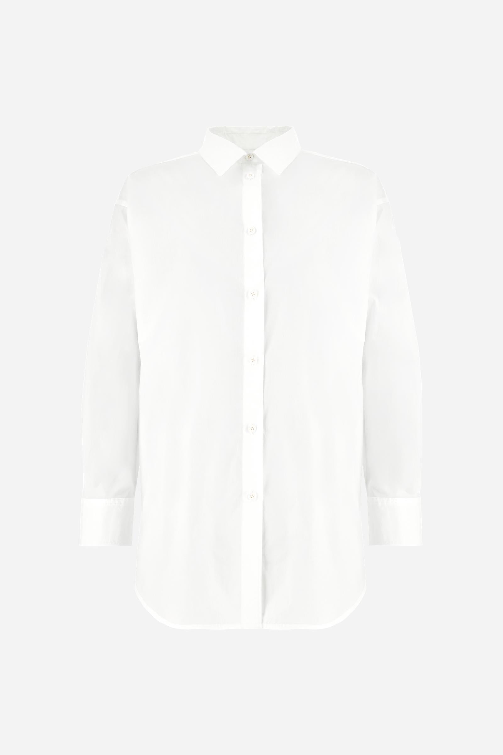 Women’s long-sleeve cotton poplin shirt with an oversized cut. Reinterprets a classic menswear style in a feminine key with maxi embroidered logo. - Optic White