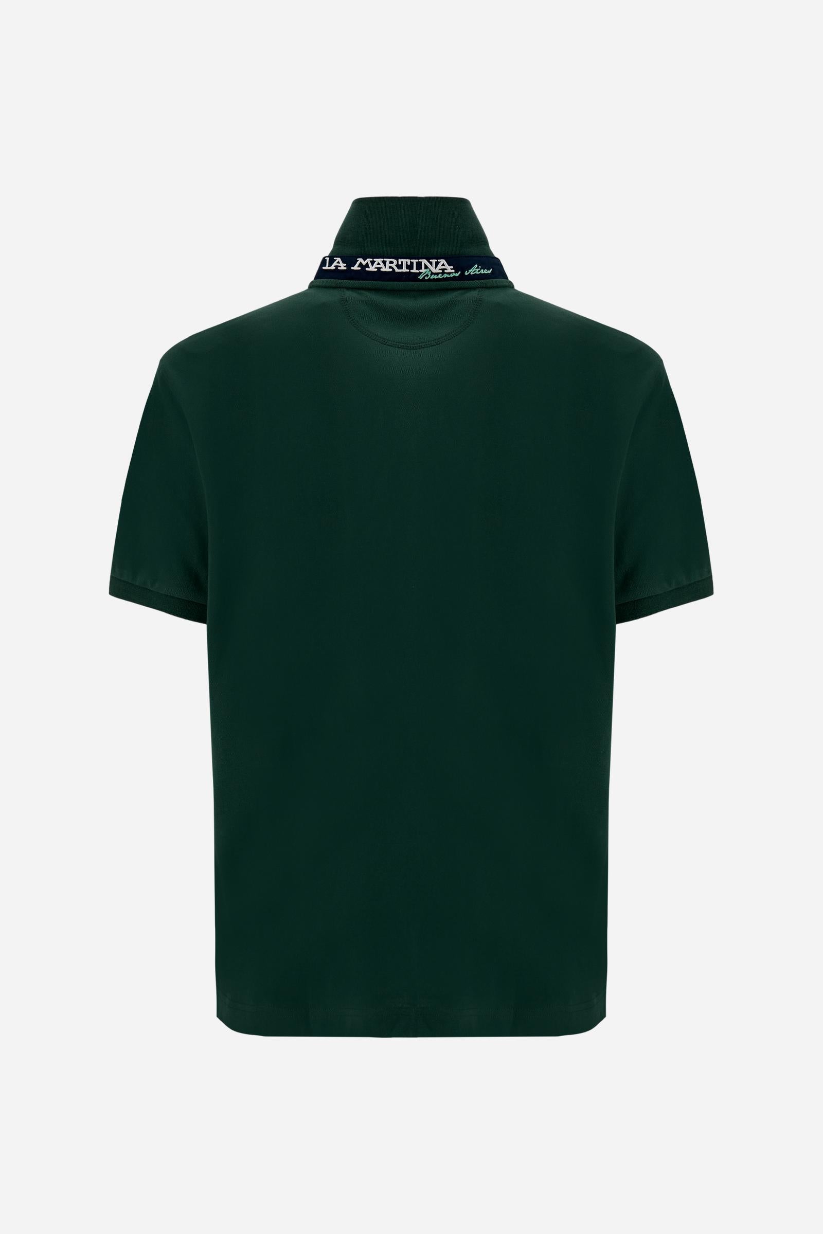 Men’s stretch piqué polo with tricolor logo - Eduardo