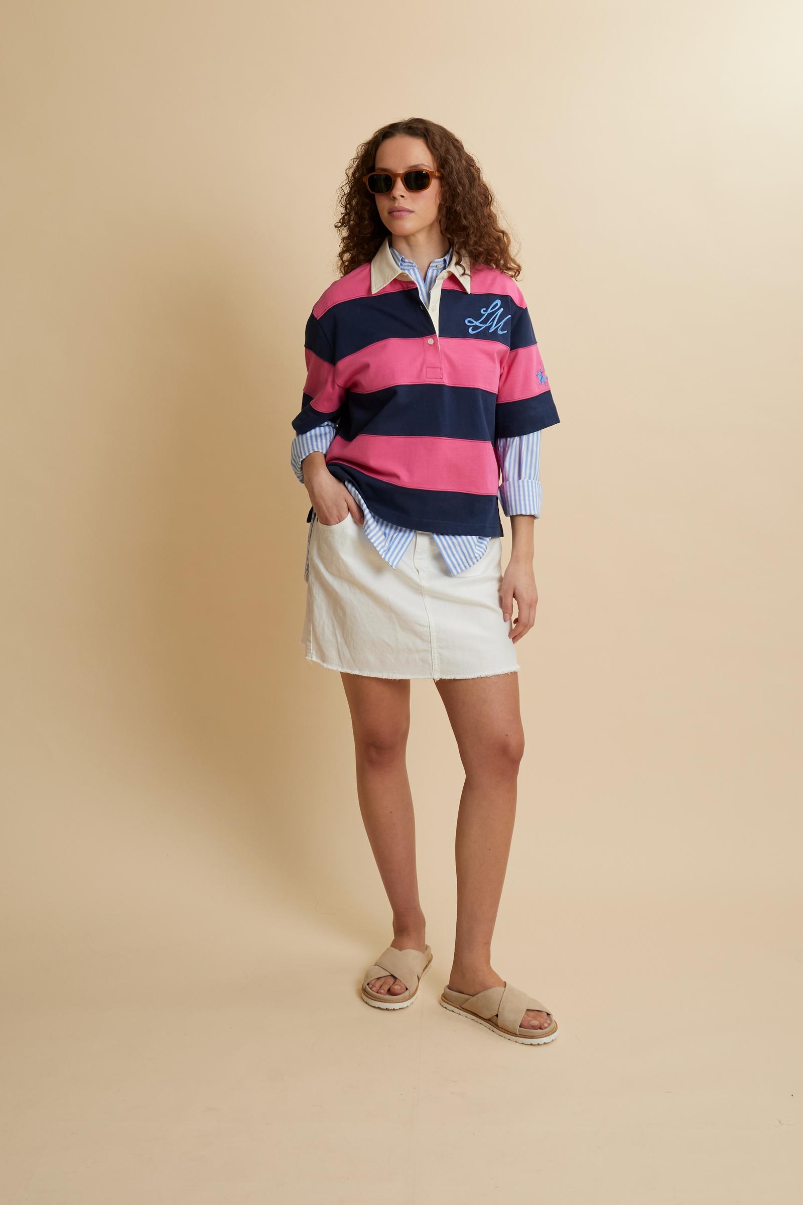 Polo rugby mujer en jersey de algodón grueso con maxi raya - Christina