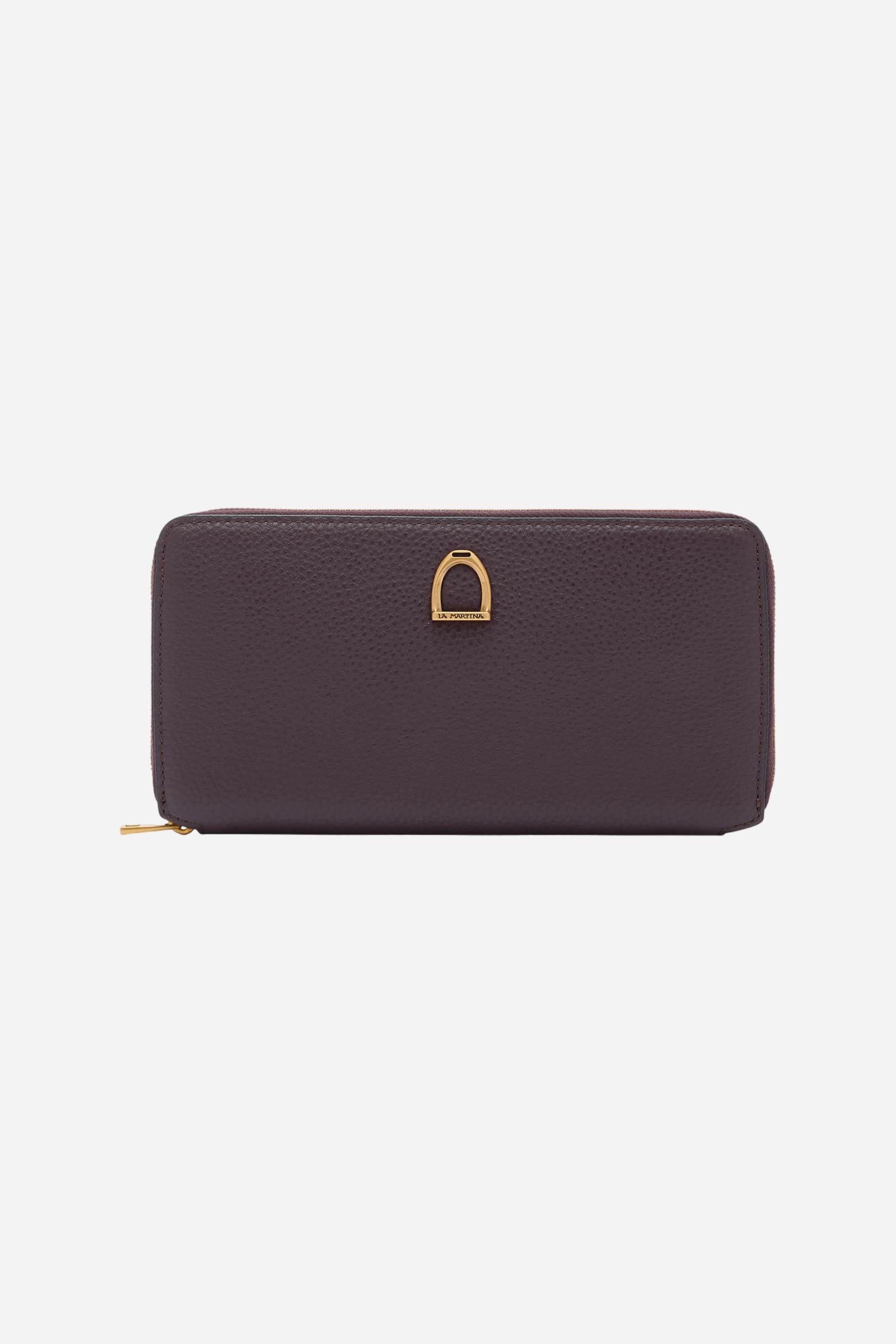 Large leather wallet with zip closure