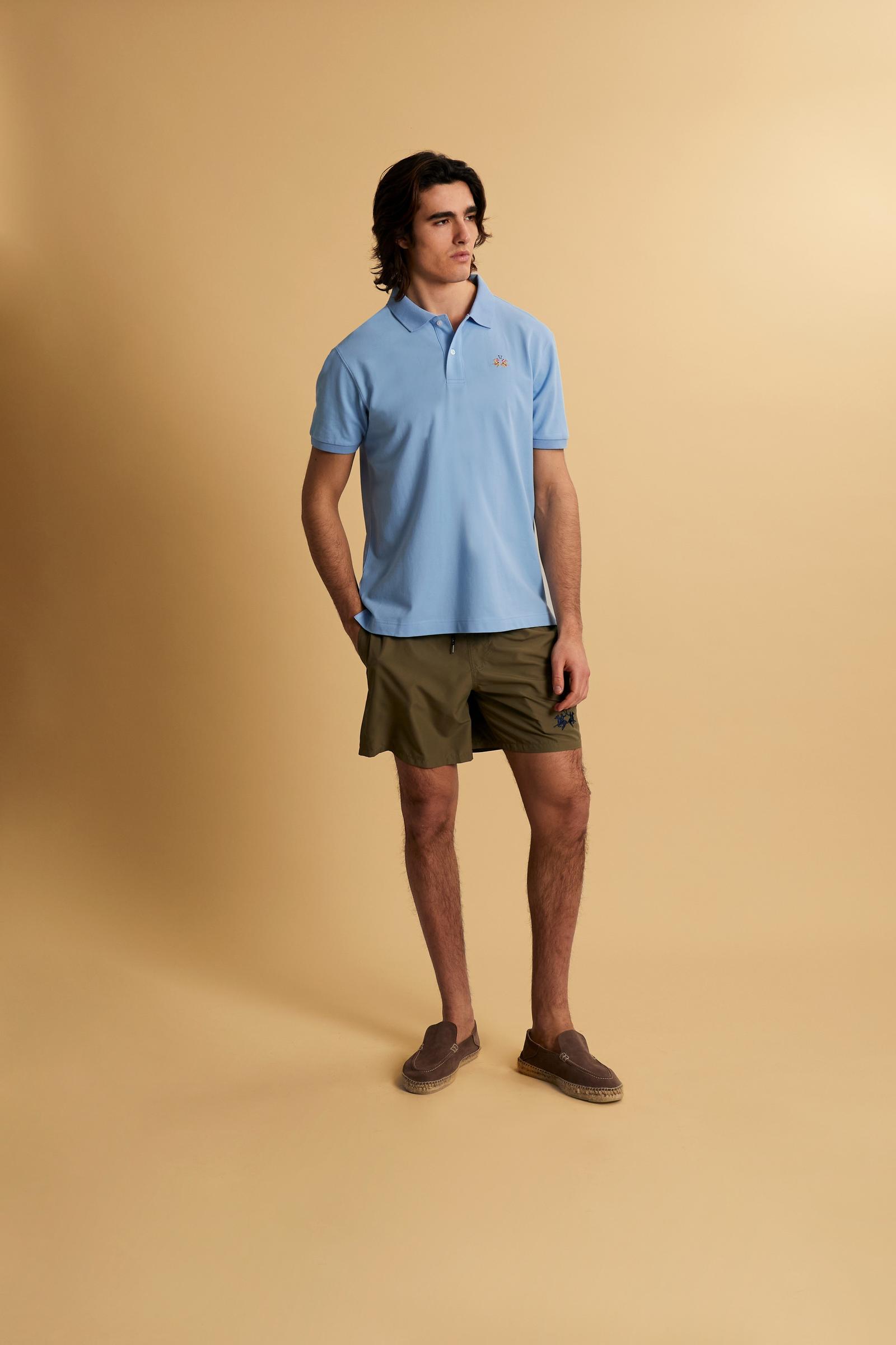 Men’s stretch piqué polo with tricolor logo - Eduardo