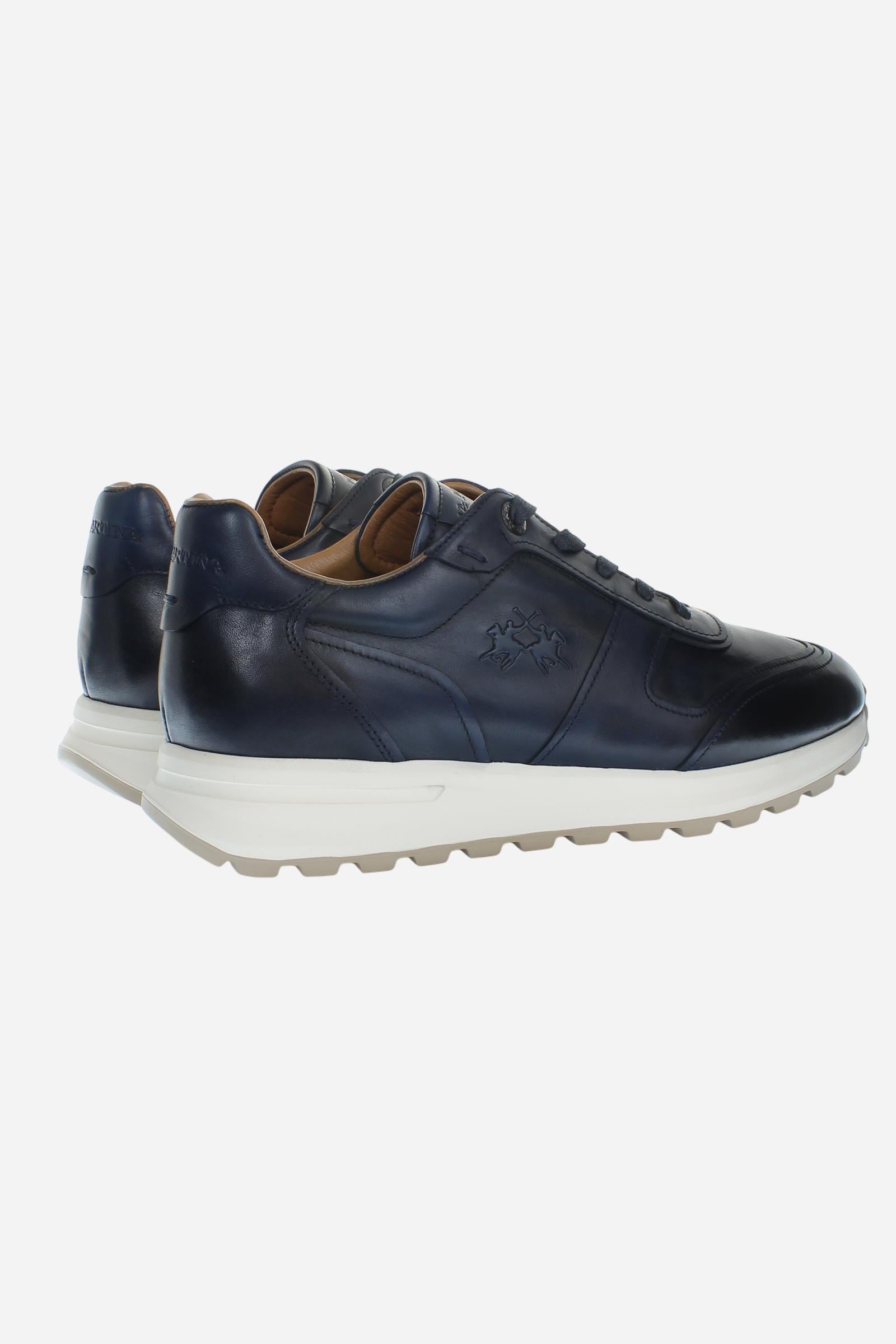 Sporty trainers in leather and suede with lightweight and cushioned dual-density soles. Comfort, versatility and contemporary style in a single model. - BLUE