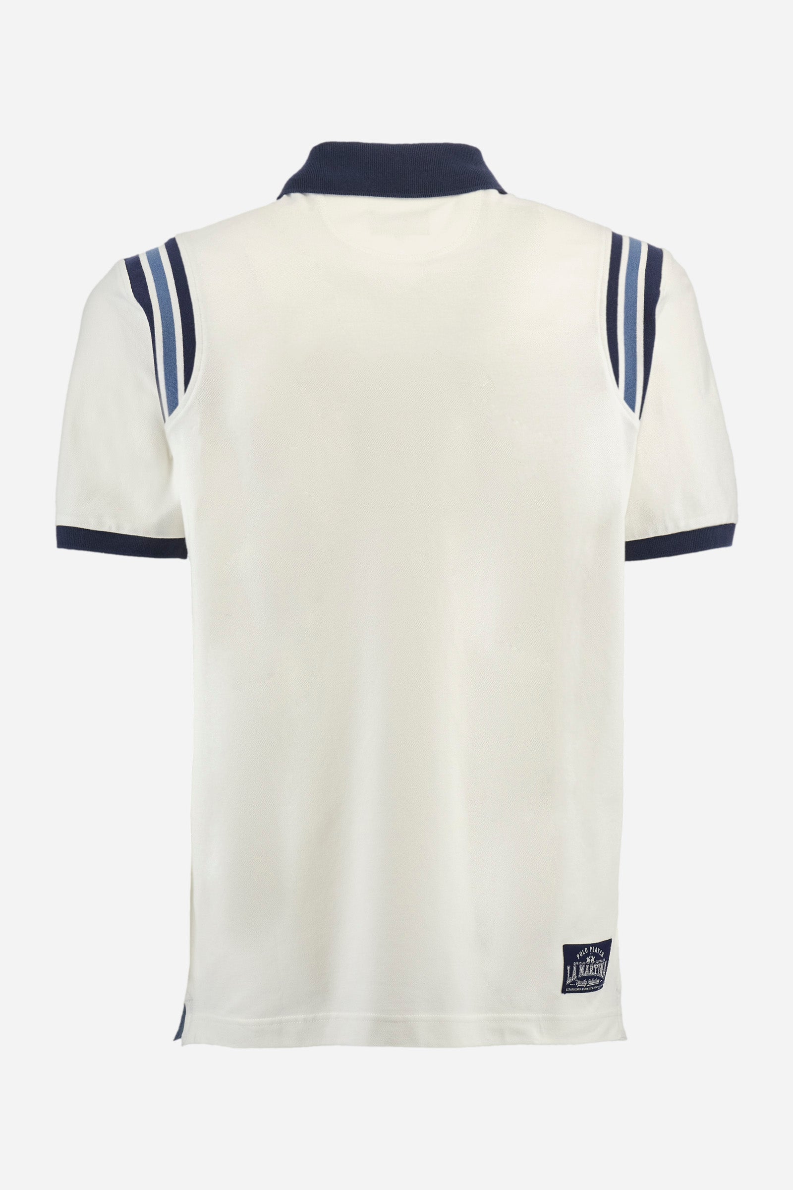 Men's short-sleeved polo shirt in plain stretch cotton. Two-button fastening. The sleeves are finished with contrasting stripes. The logo and lettering associated with the Oxford line are embroidered on the front. Regular fit. The model is wearing a size L. - Off White