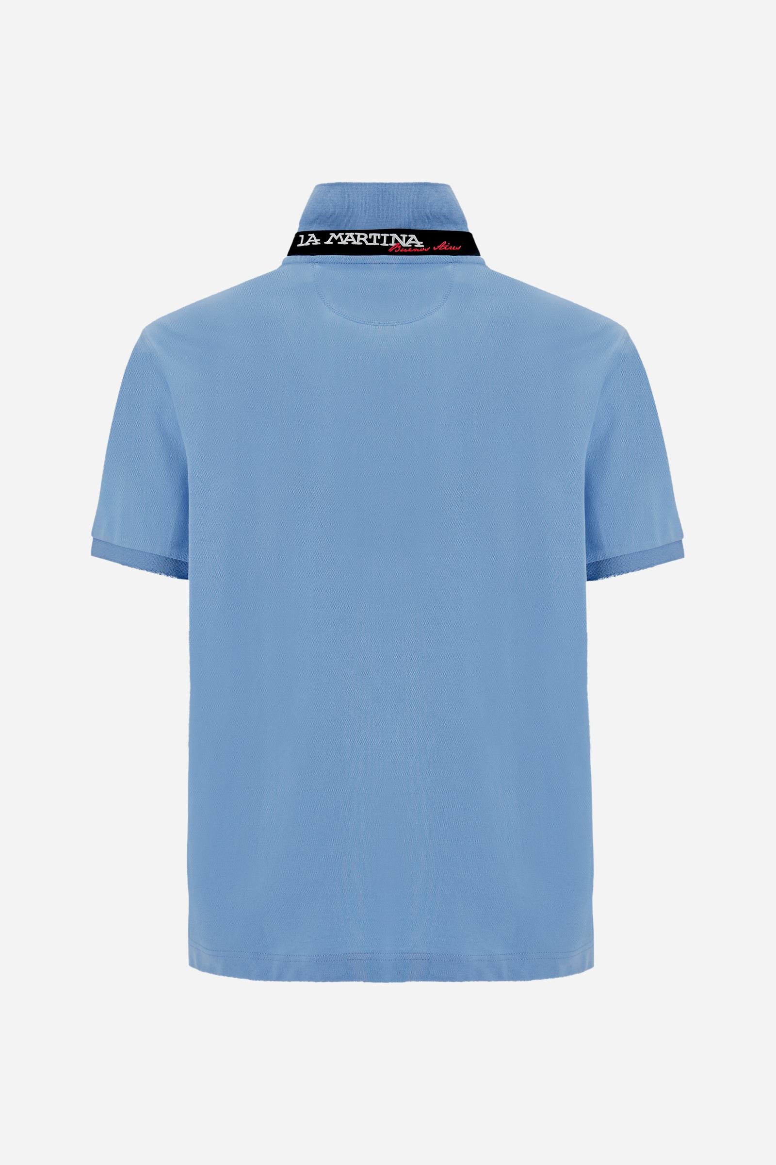 Men’s stretch piqué polo with tricolor logo - Eduardo