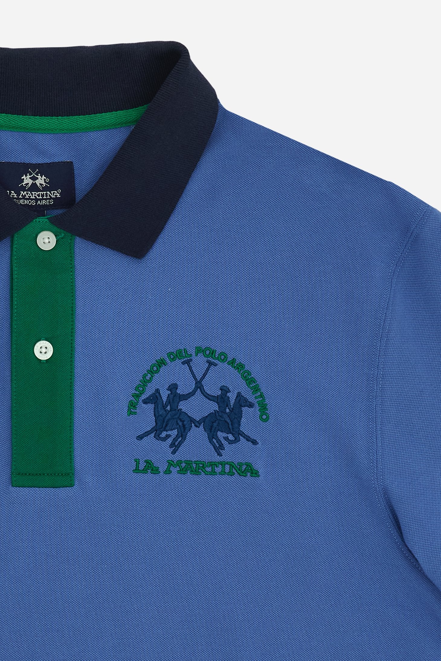 Men’s short sleeve stretch piqué polo shirt with regular fit, contrast ribbed details, printed under-collar and embroidered logo. - Riviera