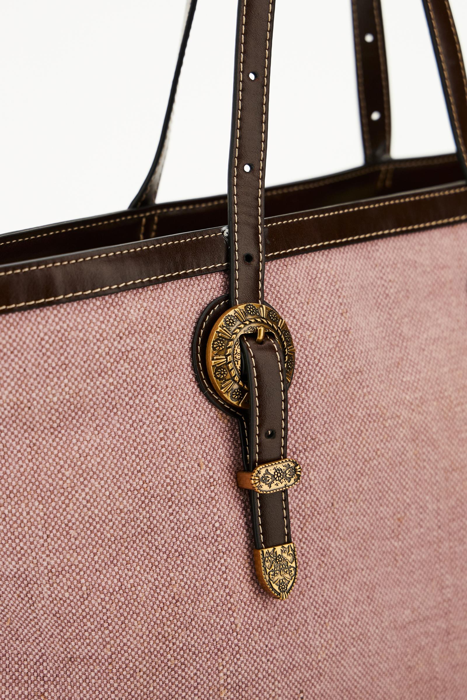 Linen-effect canvas shopping bag with gold floral studs – Gaucho Shopping Bag