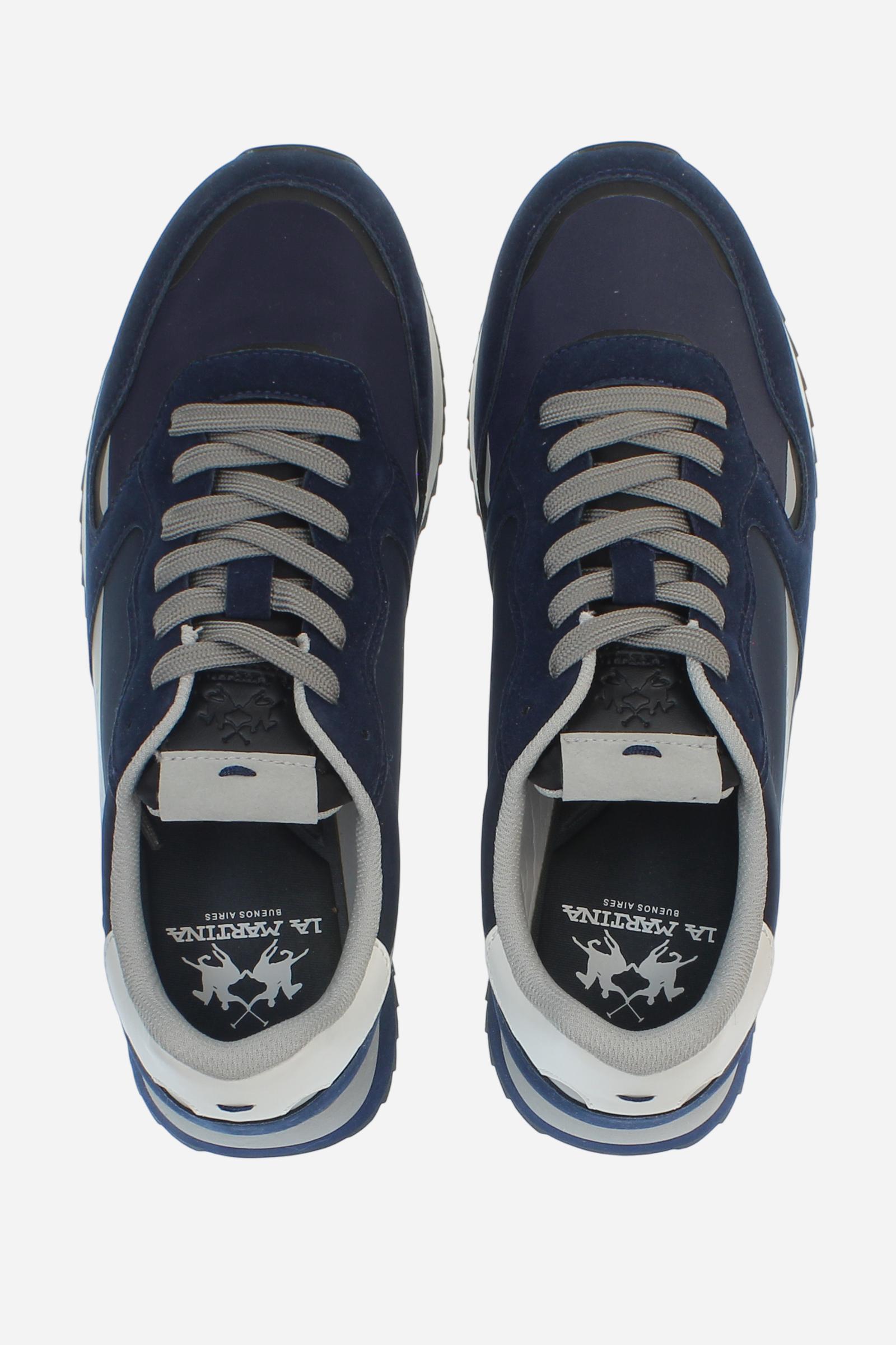 La Bombonera casual trainers with technical fabric, suede and rubber inserts. Urban design meets hand-stitched craftsmanship for a unique style. - BLUE/BLACK
