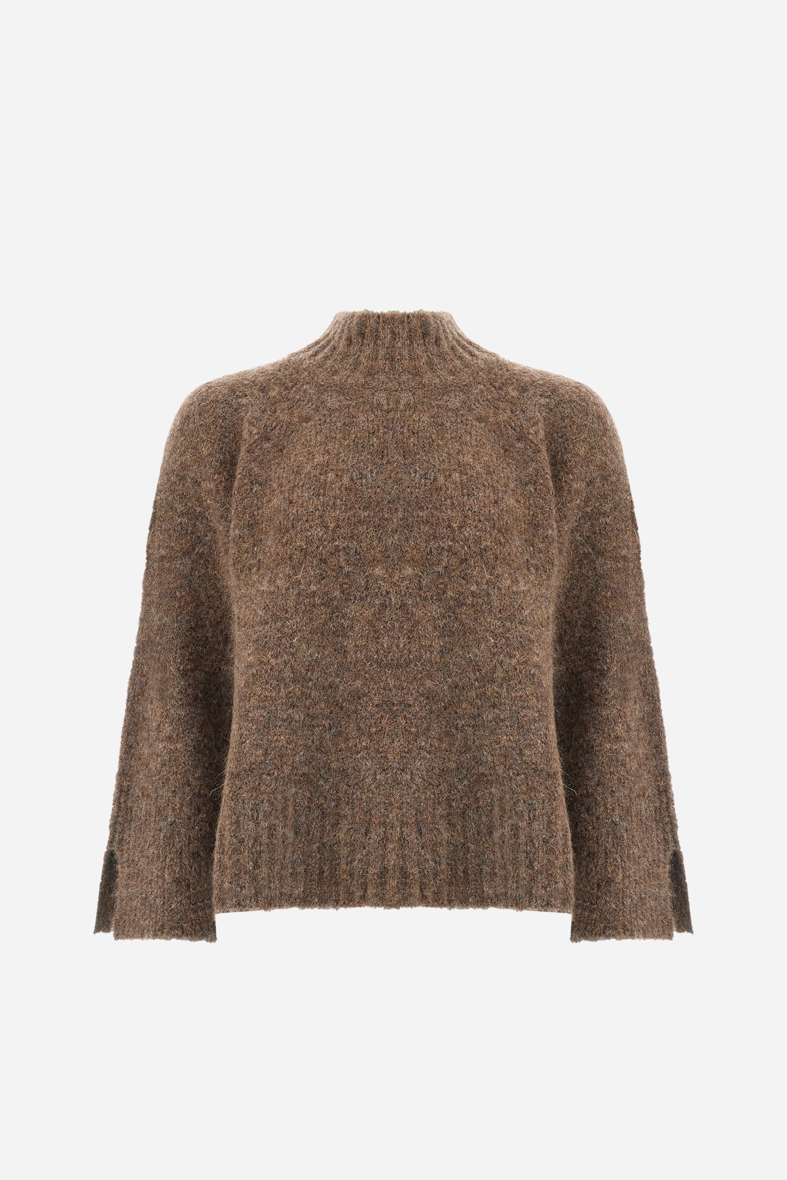 Women’s turtleneck sweater with long sleeves in solid-colour wool and mohair blend, soft and warm. Ribbed turtleneck for elegance and warmth, side slits and sleeve slits for a modern look. Logo on small golden metal plate applied to the front hem. Regular, soft fit for a versatile and comfortable silhouette. The model wears size 2. - Bungee Cord