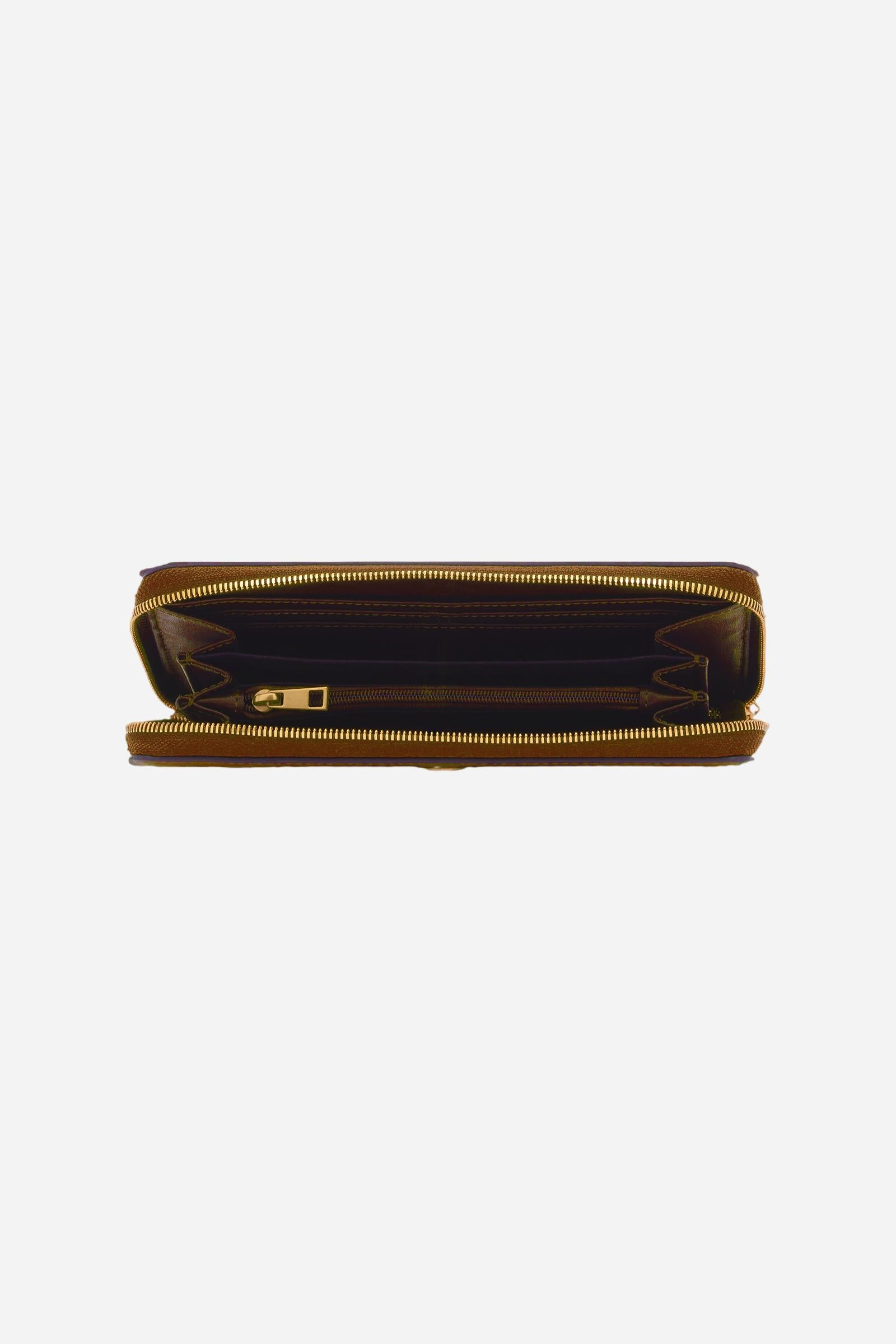 Rectangular zip-around wallet in soft, solid-colour full-grain leather. Features compartments for cards, bills, and coins. Elegant design meets everyday functio - COGNAC