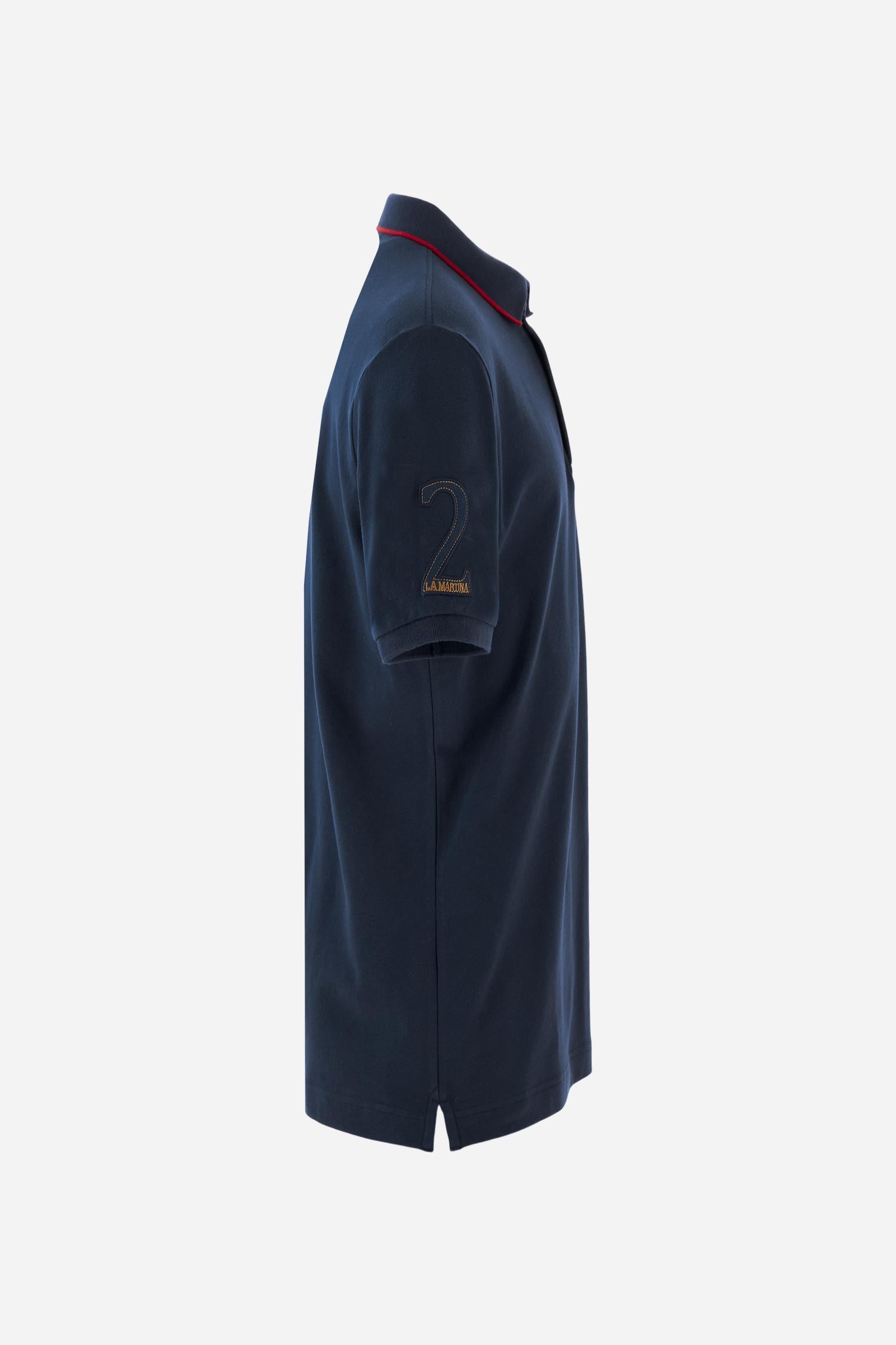 Men’s short-sleeve polo in stretch cotton piqué, regular fit with ribbed details and British Polo graphics, part of the Guards capsule. - Navy