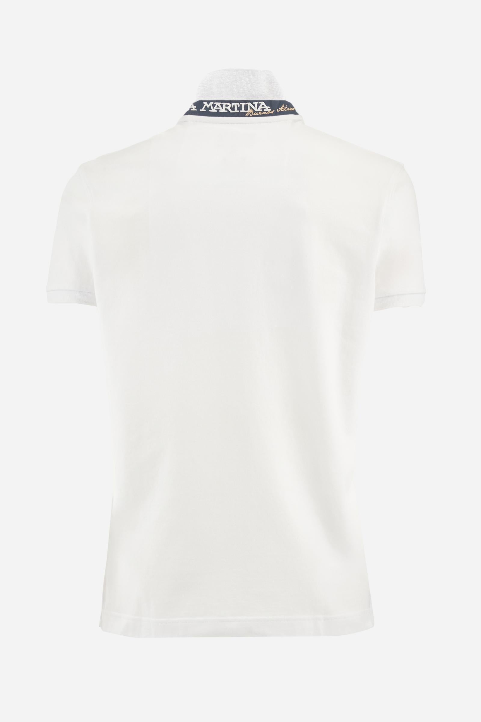 Men's short-sleeved cotton piqué polo shirt. Regular fit with fabric detail under the collar. - Optic White