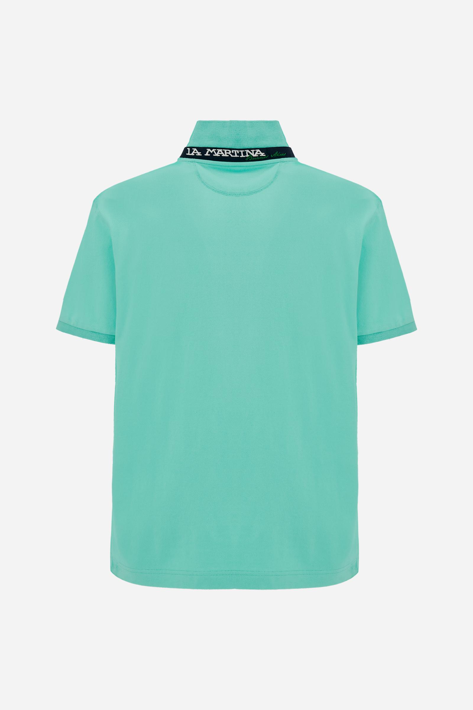 Men’s stretch piqué polo with tricolor logo - Eduardo