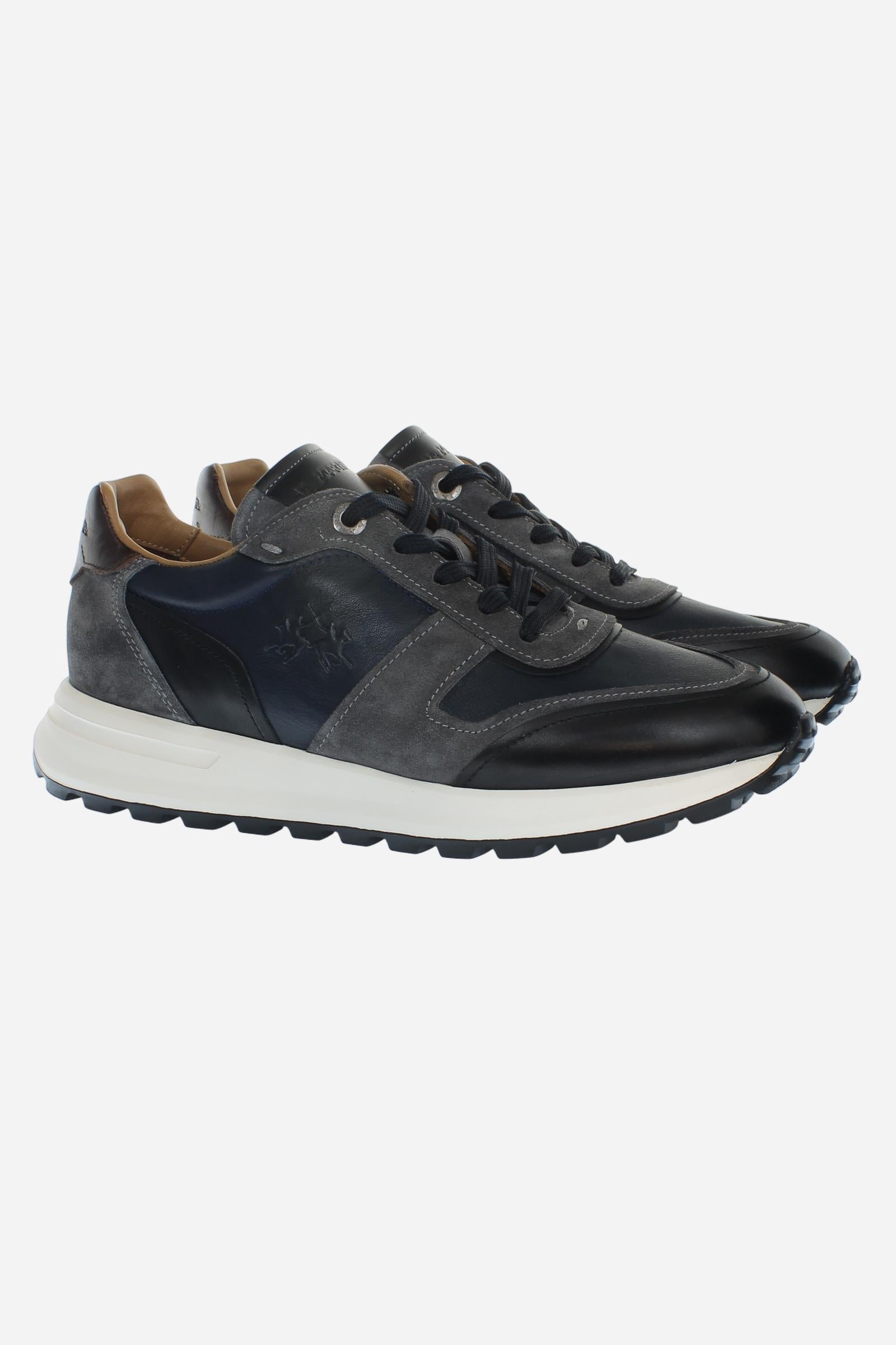 Men's leather and suede trainers with cushioned soles
