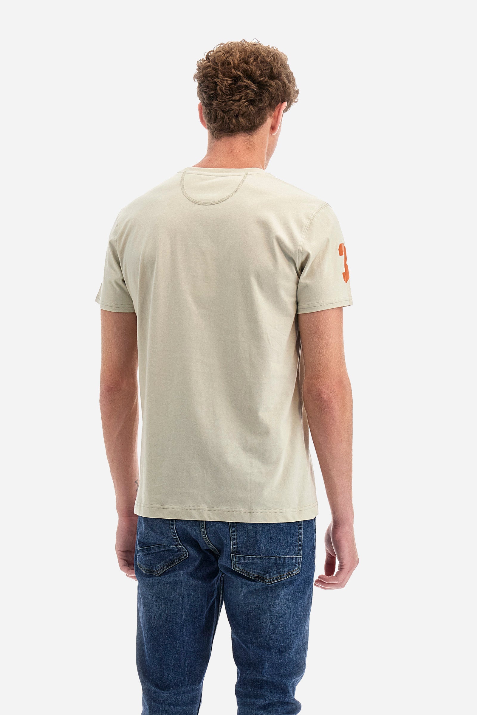 Men's short-sleeved T-shirt with a crew neck in a single colour. Made of 100% cotton. On the front there is a contrasting stripe with the logo and "La Martina" lettering. The number 3 is printed on one of the sleeves, again in contrast. Regular fit. The model wears a size L. - Tidal Foam