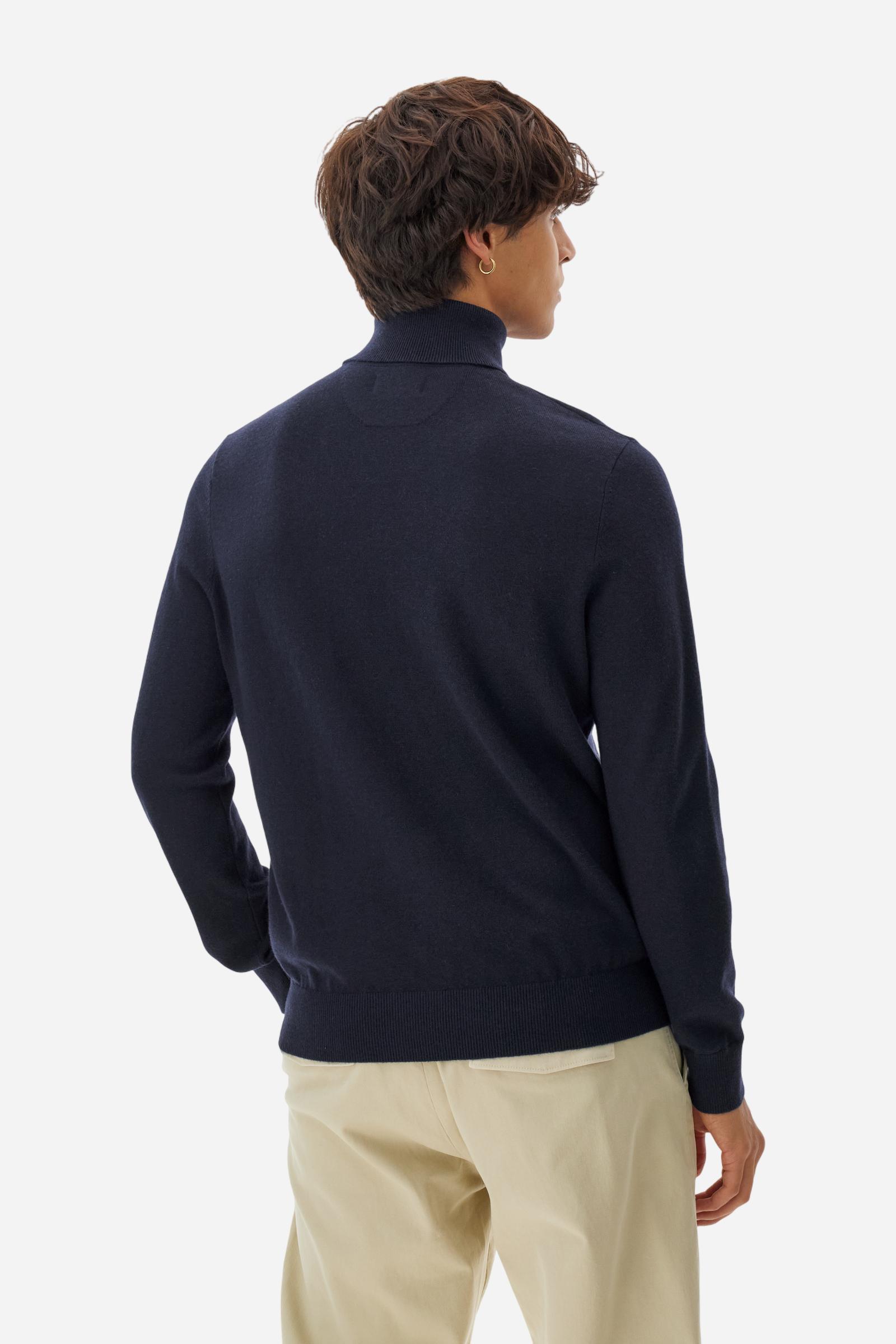 Men's regular-fit wool blend high-neck jumper - Navy