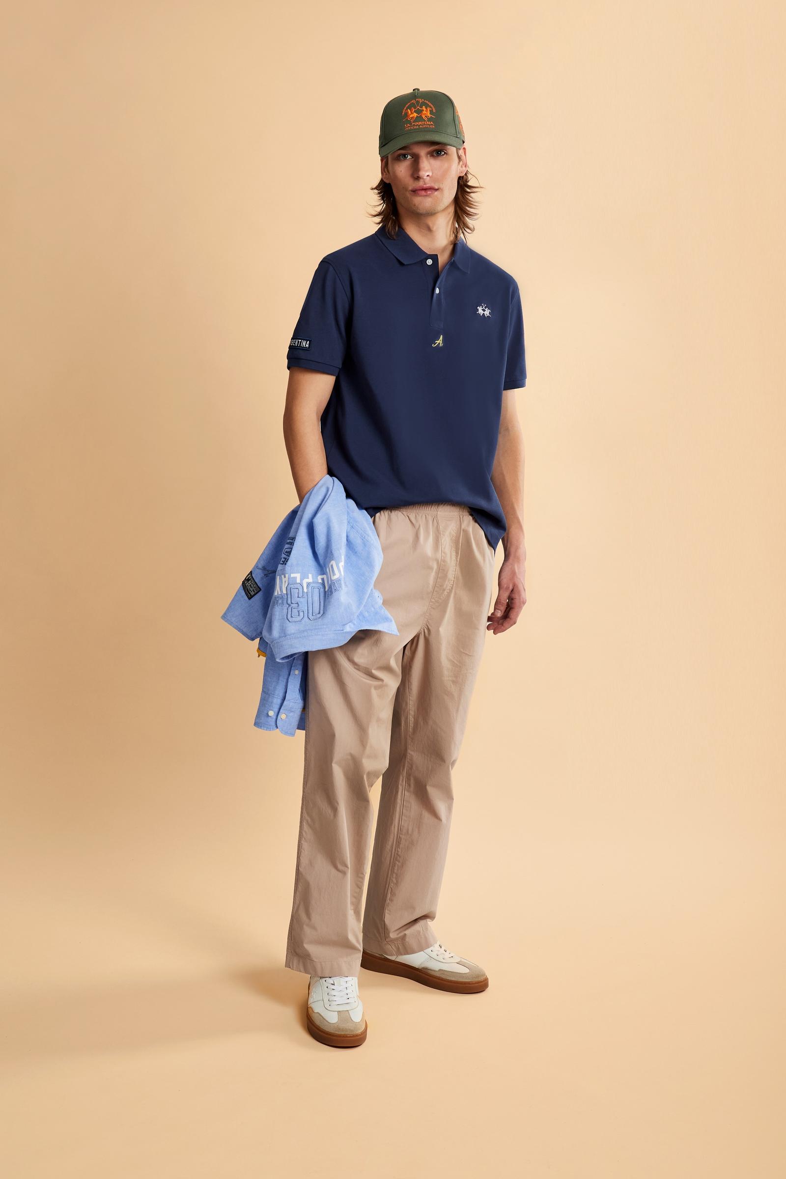 Men’s cotton piqué polo with regular fit. Nations collection featuring country-inspired graphics. - Navy