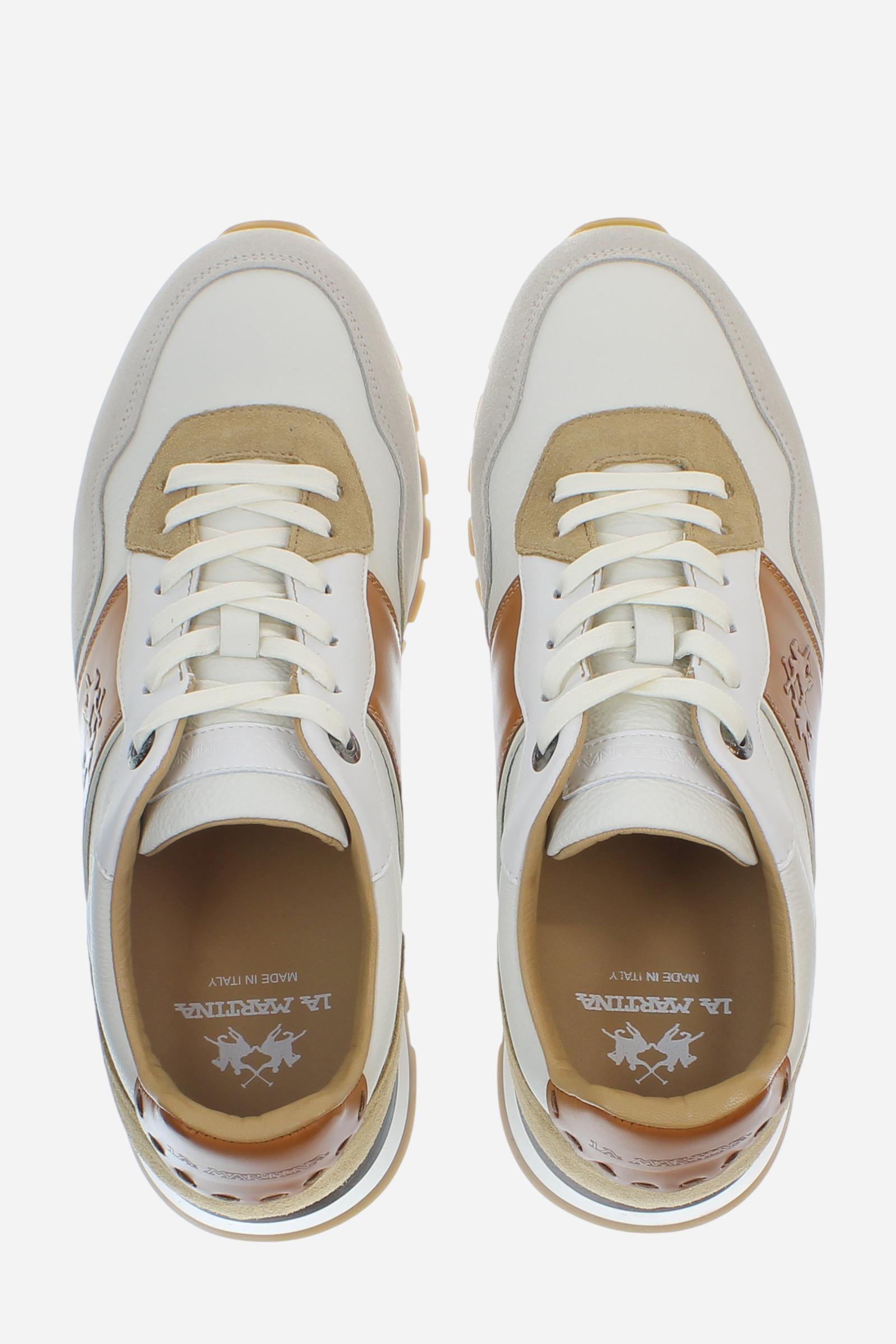 Handcrafted sneakers in calfskin and suede, hand-aged. Iconic hot-branded details and a technical sole with leather heel for a stable and comfortable fit. - Cream/Off White