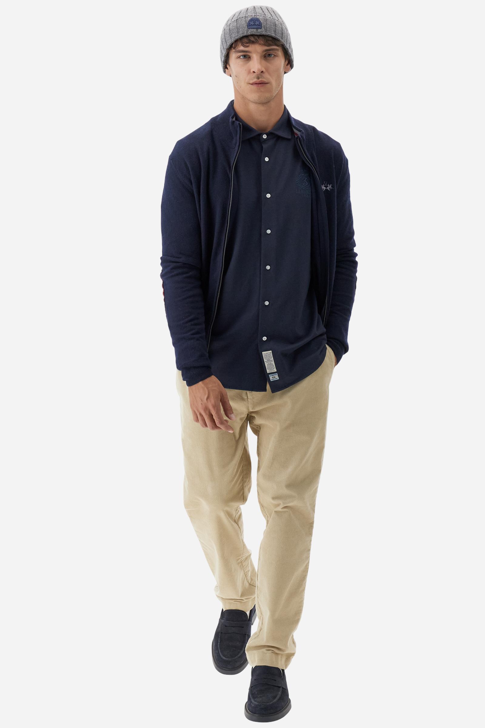 Men’s long-sleeve polo in silky cotton jersey. Regular fit with contrast collar details and Polo Club embroidery. - Navy