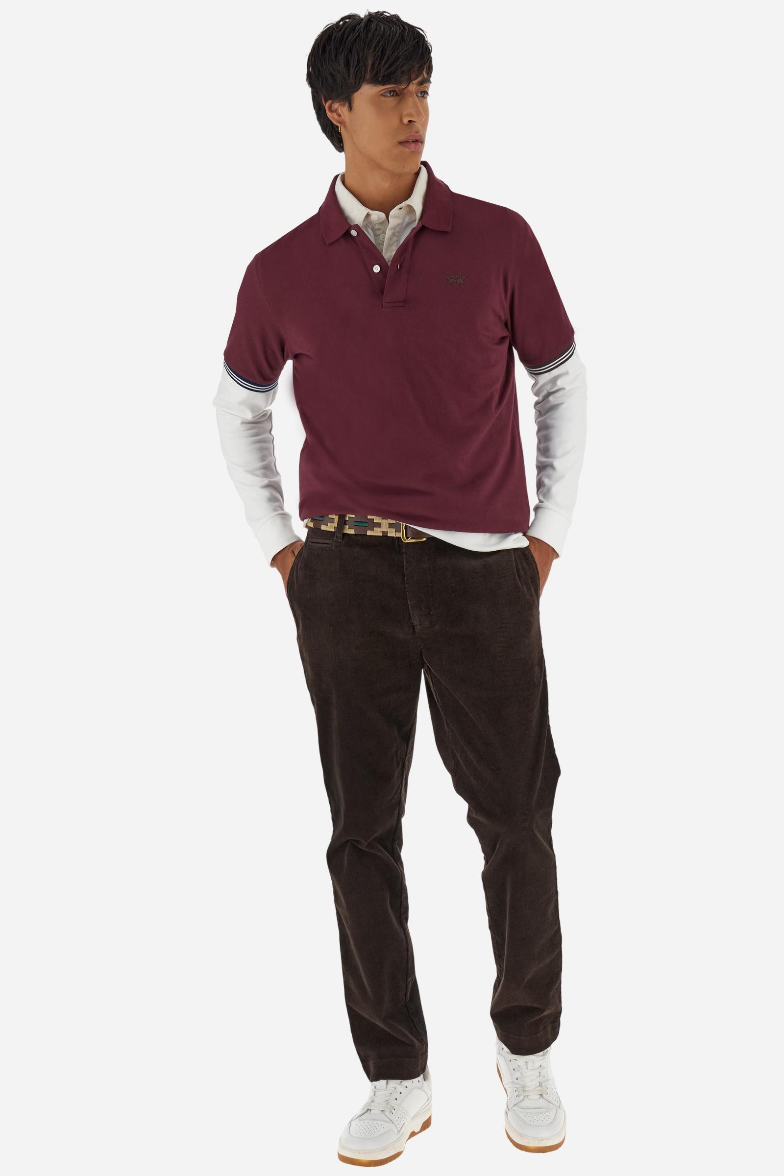 Men’s short-sleeve polo in high-quality stretch cotton piqué, ensuring excellent breathability and flexibility. Classic ribbed collar, two-button placket with customized buttons. Inner collar enriched with contrast tapes and colors for a modern touch. Multicolored ribbed cuffs with different patterns. Small contrast logo embroidered on the chest. Regular fit. Model wears size L. - Port Royale