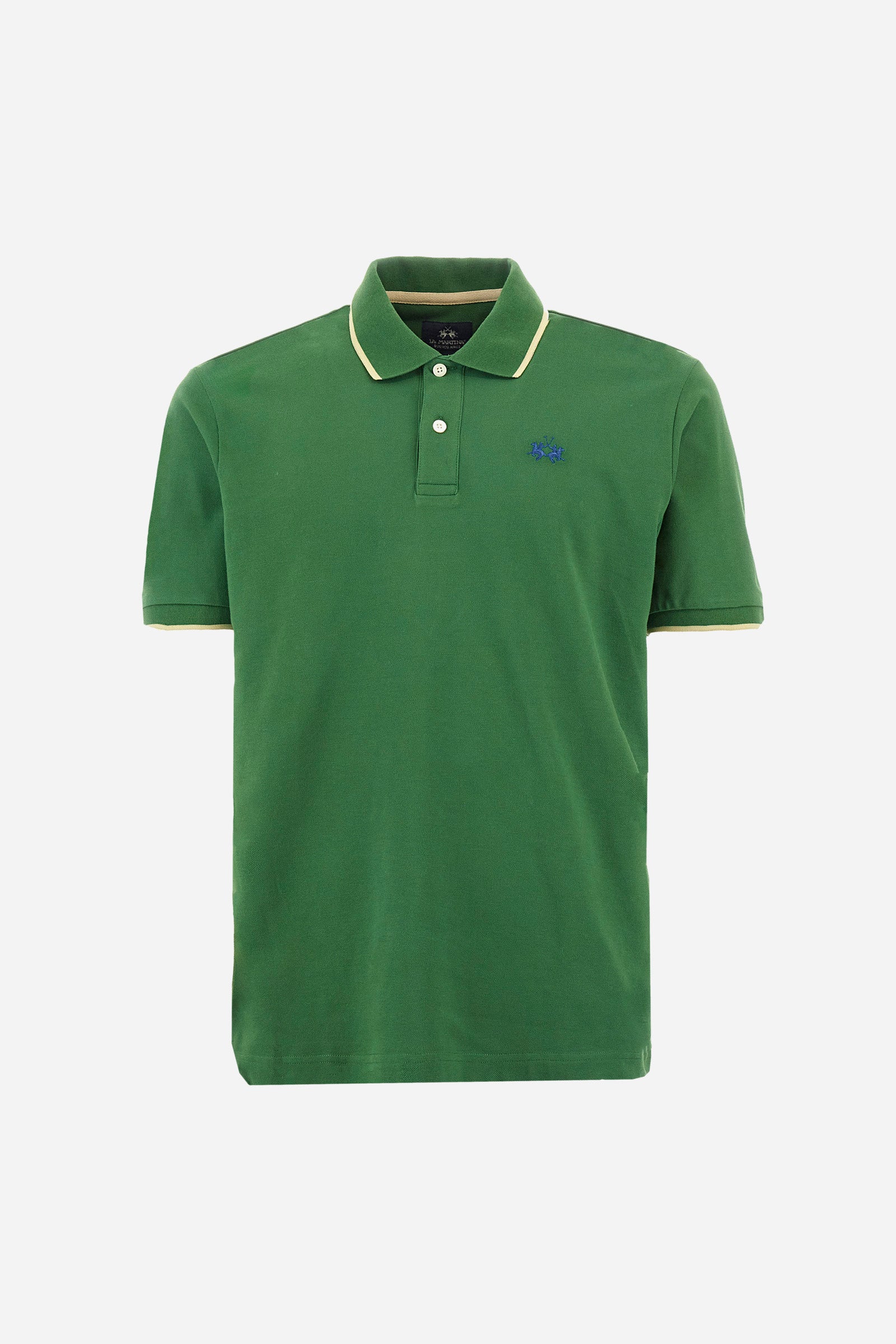 Men’s polo with short sleeves in stretch pique cotton. A classic La Martina, with a simple and linear style. The regular fit fits easily to any type of silhouette. A small La Martina logo is embroidered on the chest, in contrasting shades like the sleeve edge. The model is 187 cm tall and wears a size L. - Junipet