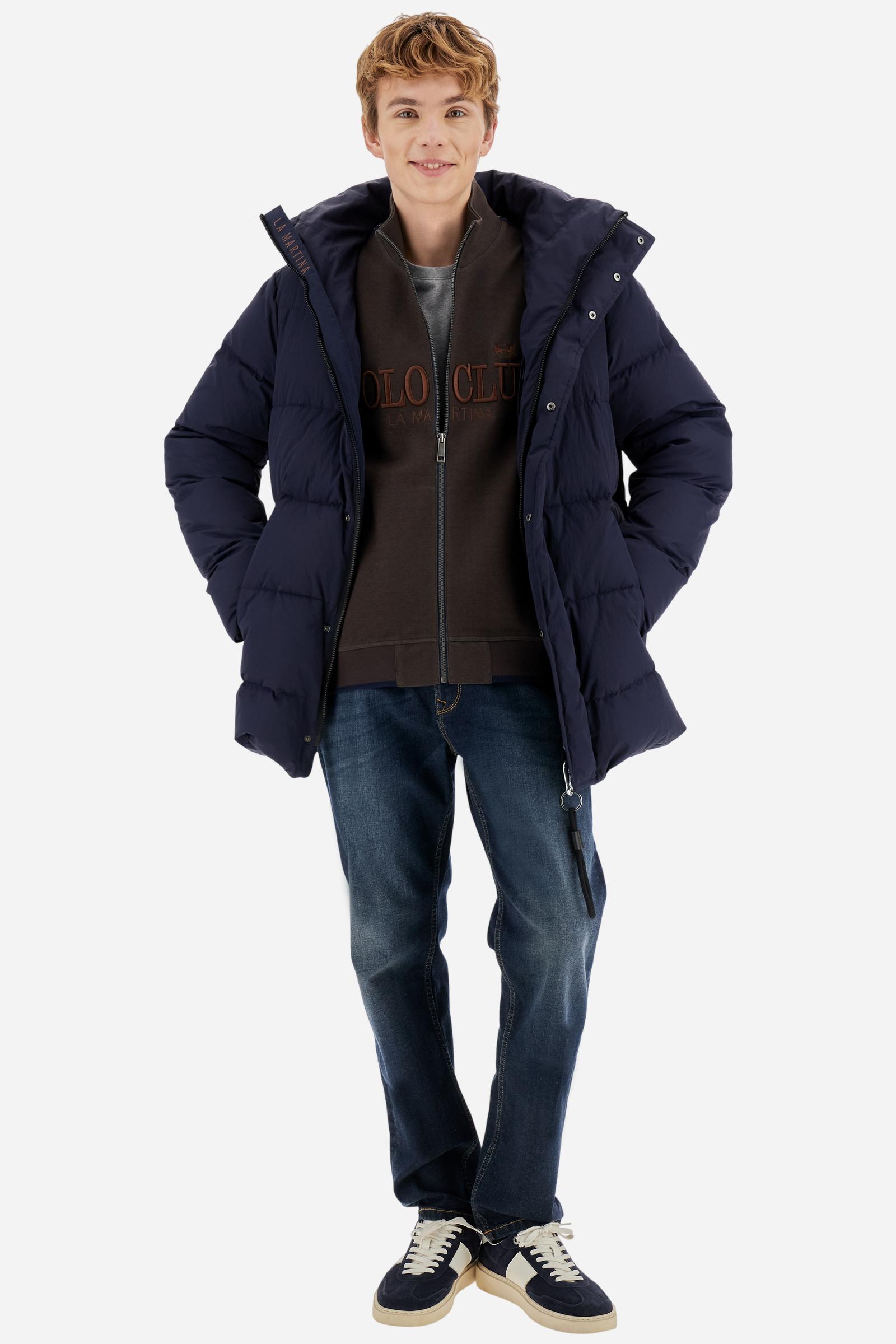 Men's long-sleeved cotton sweatshirt. Model with regular fit, high neck and front zip opening. Polo Club Graphics. - Java