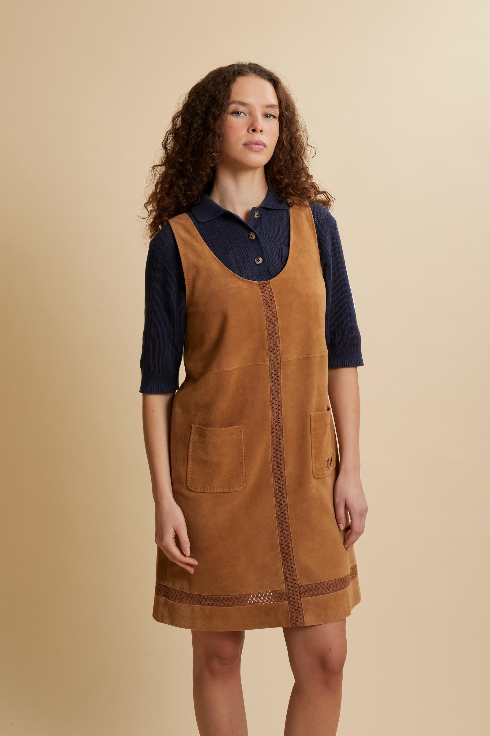 Women’s sleeveless suede dress with perforated bands – Cipriana