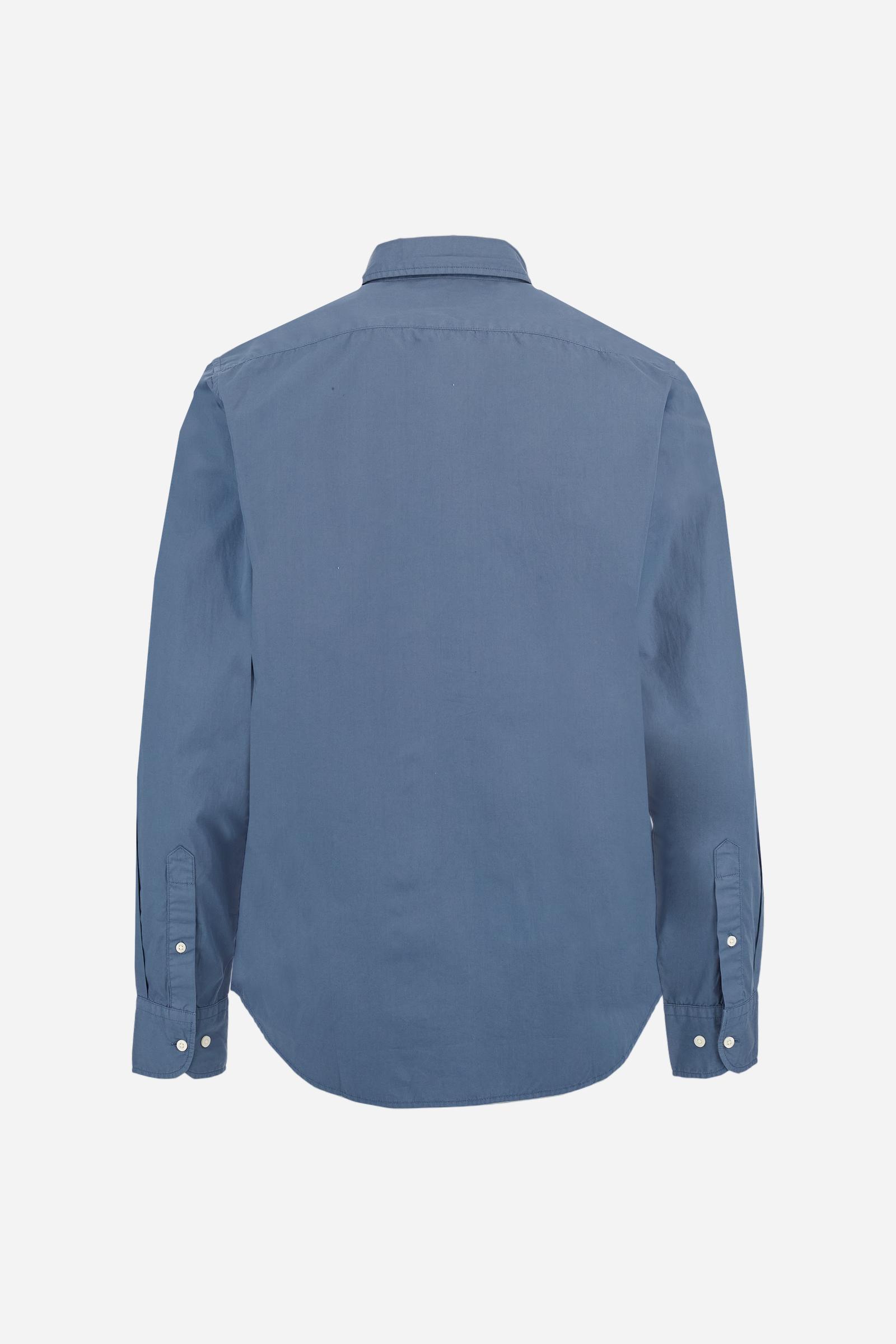 Men's long-sleeved shirt in cotton poplin. Slim fit with button-down collar. - Flint Stone