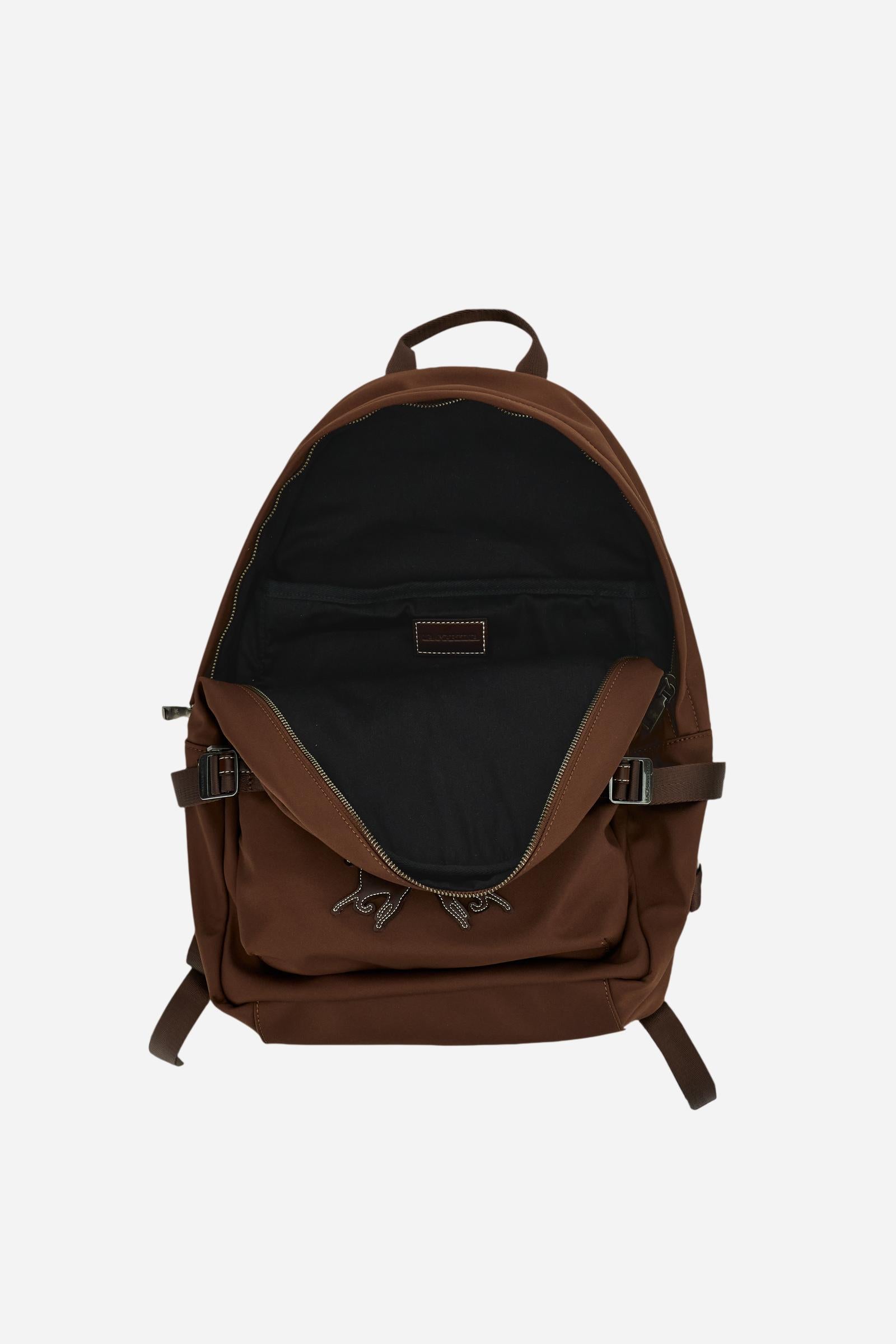 Backpack in matte technical canvas with eco-leather contrast details and applied maxi logo, modern and minimal design. - Tobacco / Sienna
