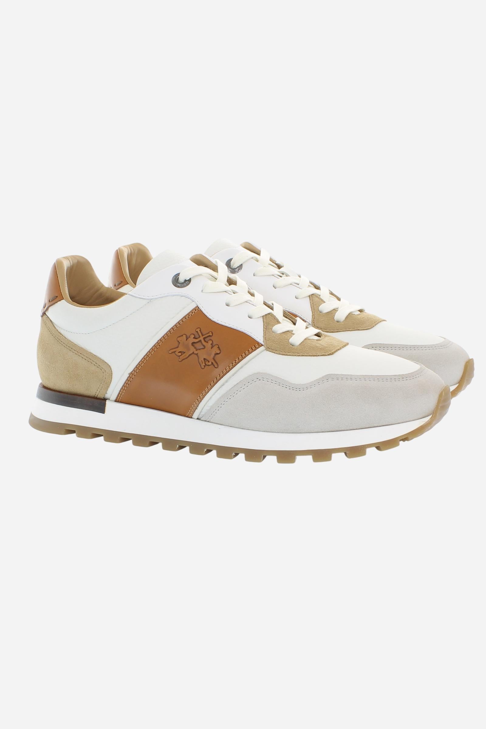 Handcrafted sneakers in calfskin and suede, hand-aged. Iconic hot-branded details and a technical sole with leather heel for a stable and comfortable fit. - Cream/Off White