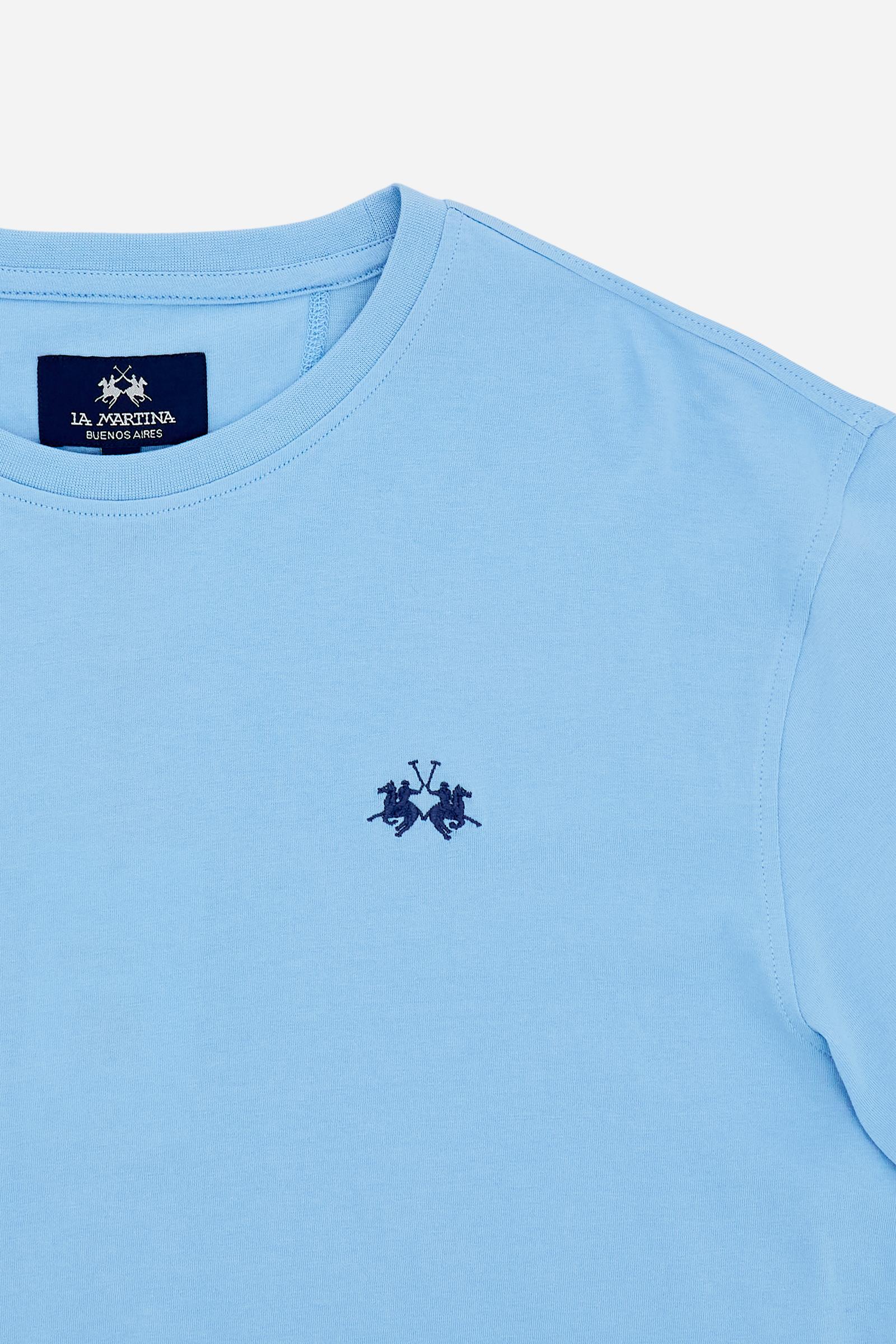 Men’s cotton jersey T-shirt with regular fit and ribbed crew neck. Small contrast embroidered logo. - Blue Bell